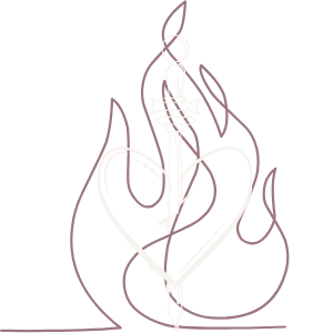 Line art of a dagger through a heart with flames, representing dark fantasy romance by author Kaitlyn L. Hill.