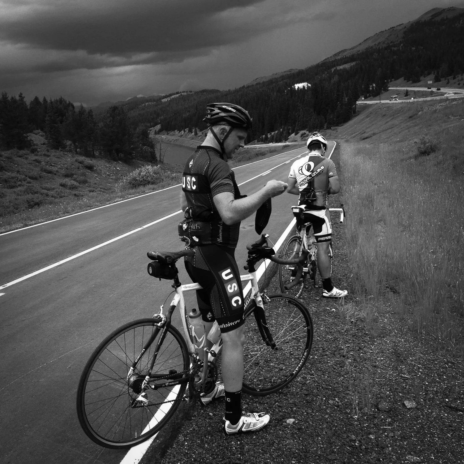 At the summit of Vail Pass, just before we got thoroughly soaked as we rolled into Vail.