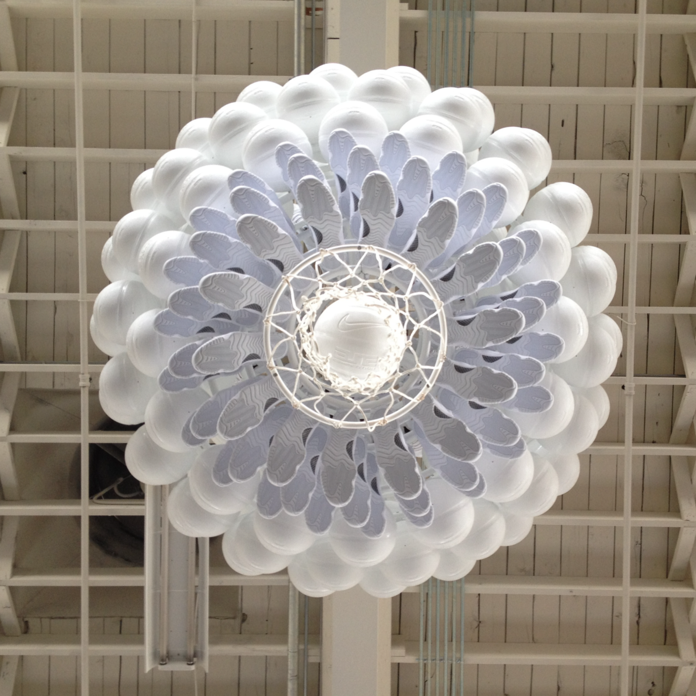 One of Three Sculptures for Nike Chicago: Jordan 11s Chandeliers