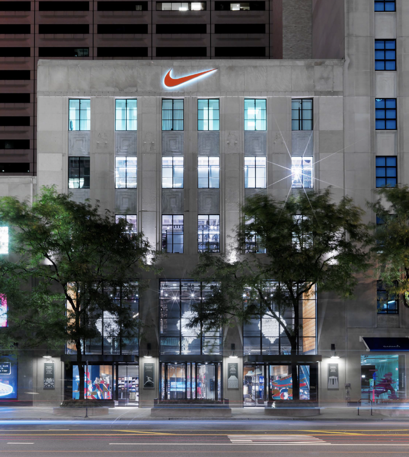 Nike Chicago Store Exterior with Chandeliers.png