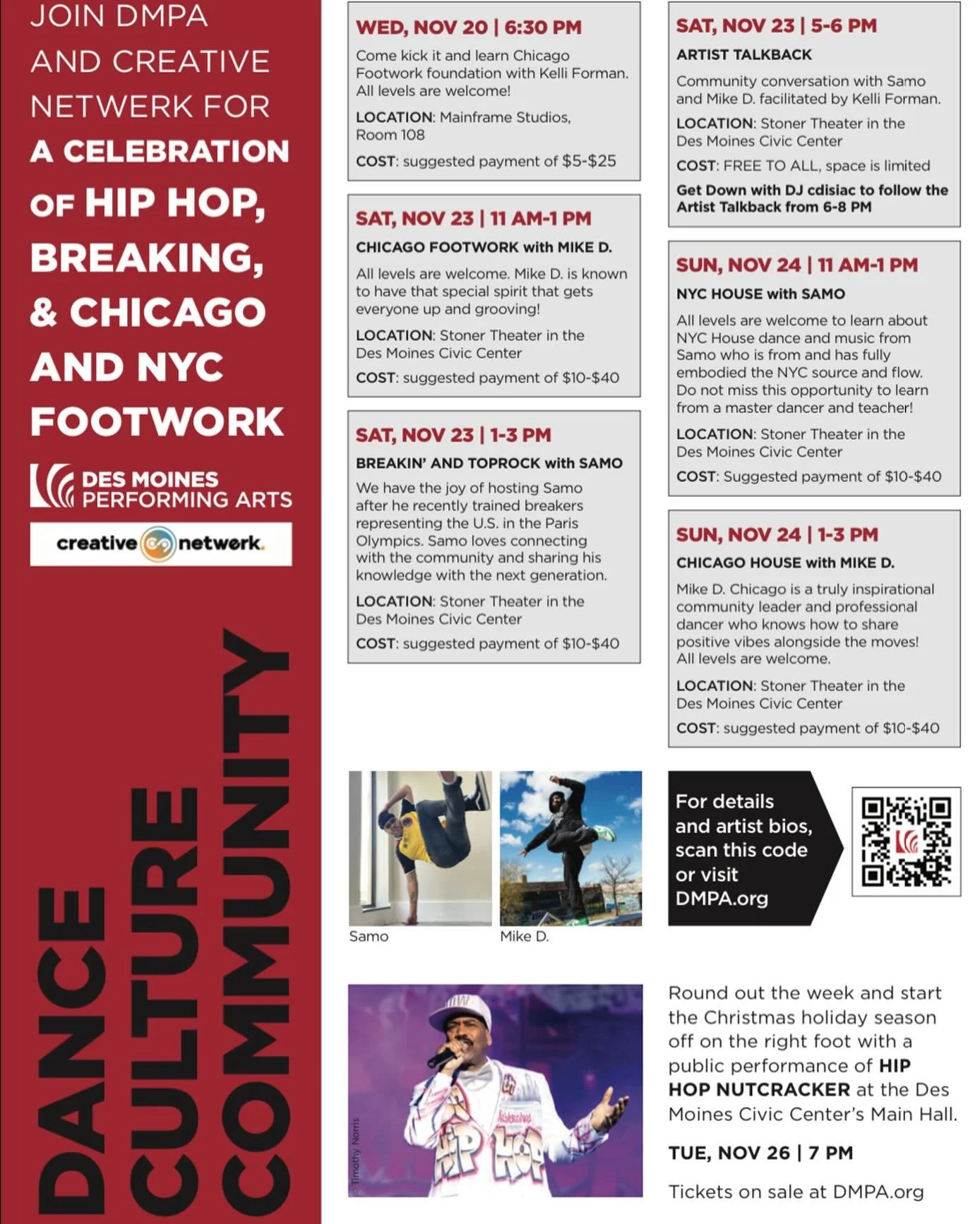 Who are we going to see next week in Des Moines?! The week is STACKED with amazing opportunities to dance and connect with the community, so make sure you save the date and bring a friend! 🎉
We have @samosoto @mikedchicago pulling up to bring you a