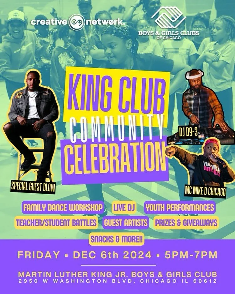 Save the date! 🚨 On Friday December 6, from 5-7pm at the Boys & Girls Clubs of Chicago’s King Club, we will have @iamdlow @deejayd9_3 and @mikedchicago hosting a community celebration filled with dance, music, and fun! Who will we see ther