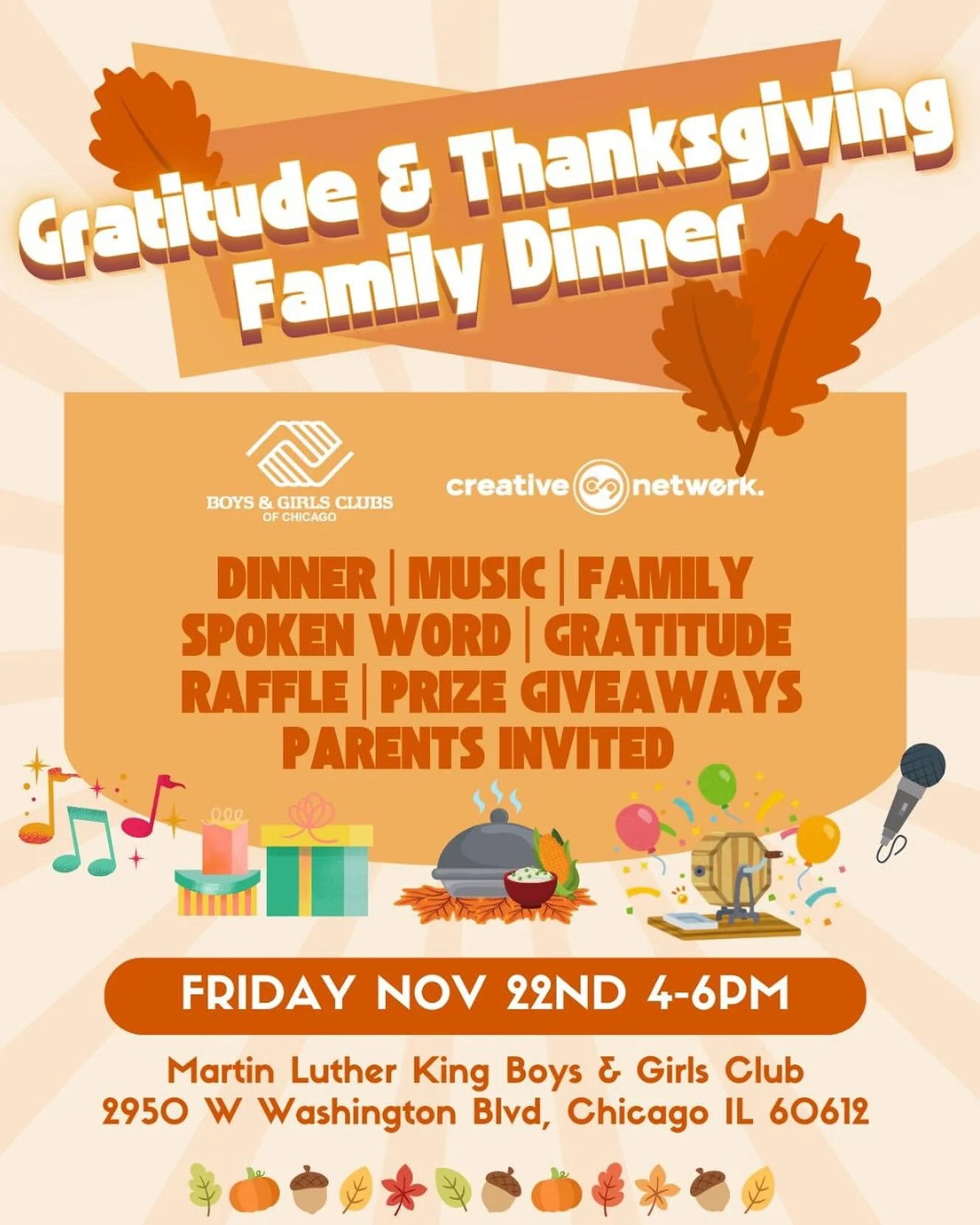 ‘Tis the season of gratitude! We can’t wait to celebrate all that we are grateful for with our Chicago community. We hope you join us and the Boys and Girls Clubs of Chicago at their Gratitude & Thanksgiving Dinner at the Martin Luthe
