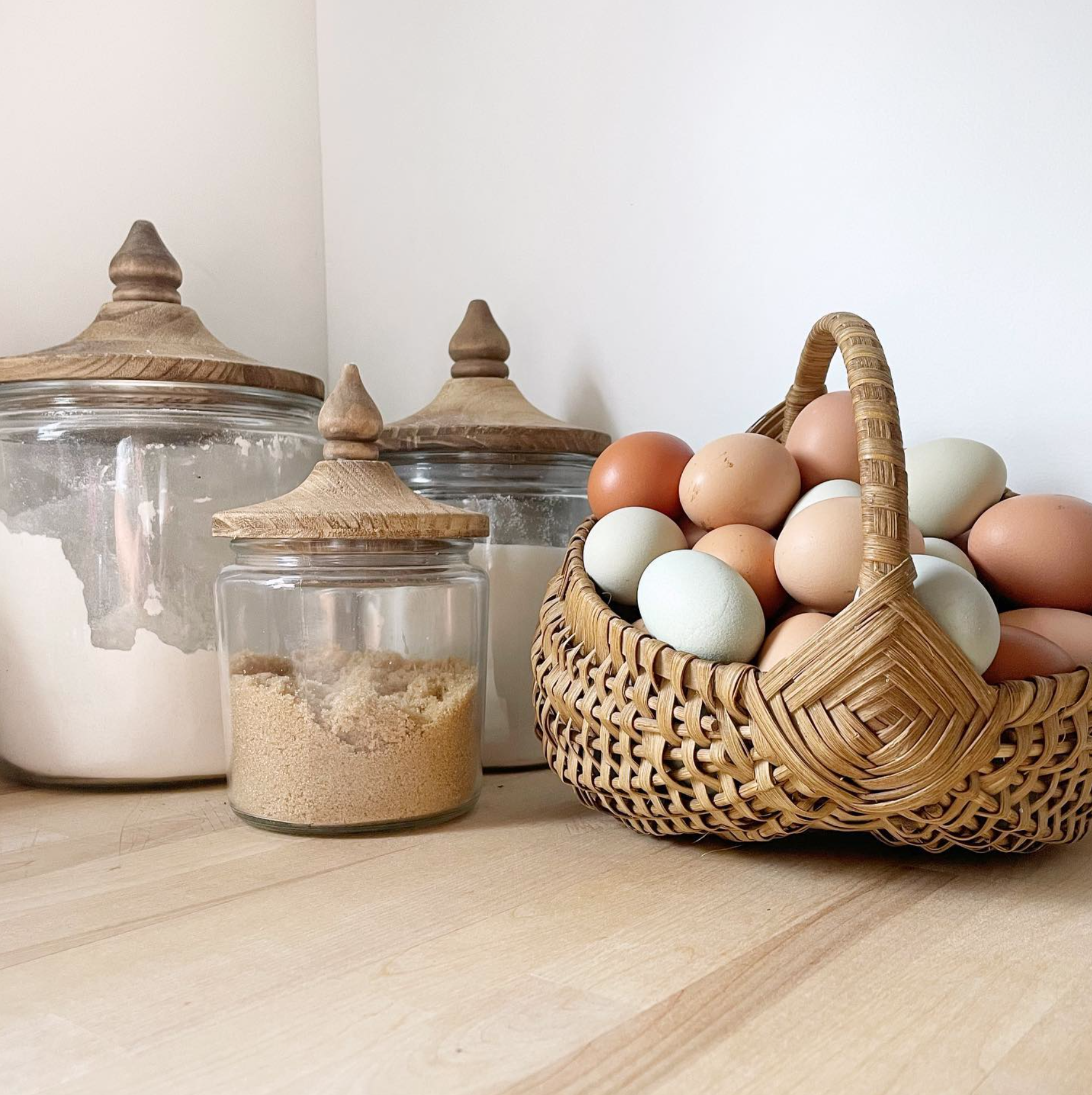 The natural colors of the cottage on the property, along with the eggs, inspired the palette for Fieldstone Farm.