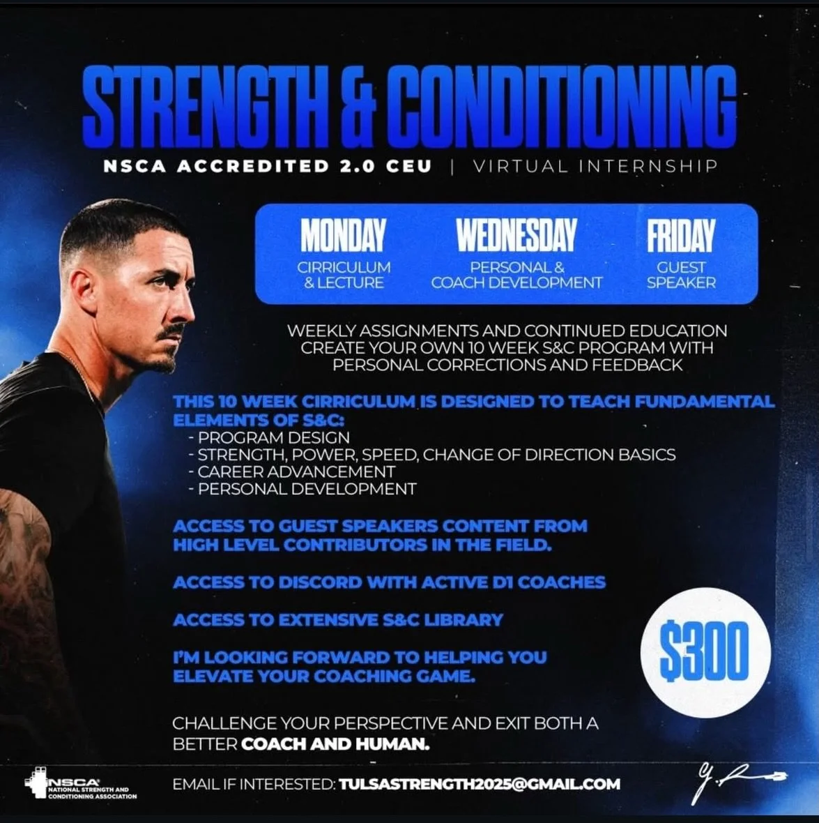 🚨 VIRTUAL S&amp;C INTERNSHIP | NSCA ACCREDITED 🚨

Looking to level up your coaching, earn NSCA CEUs, and learn from high-level professionals&mdash;all remotely? This one&rsquo;s for you.

💻 10-Week Virtual Strength &amp; Conditioning Internship
🎓