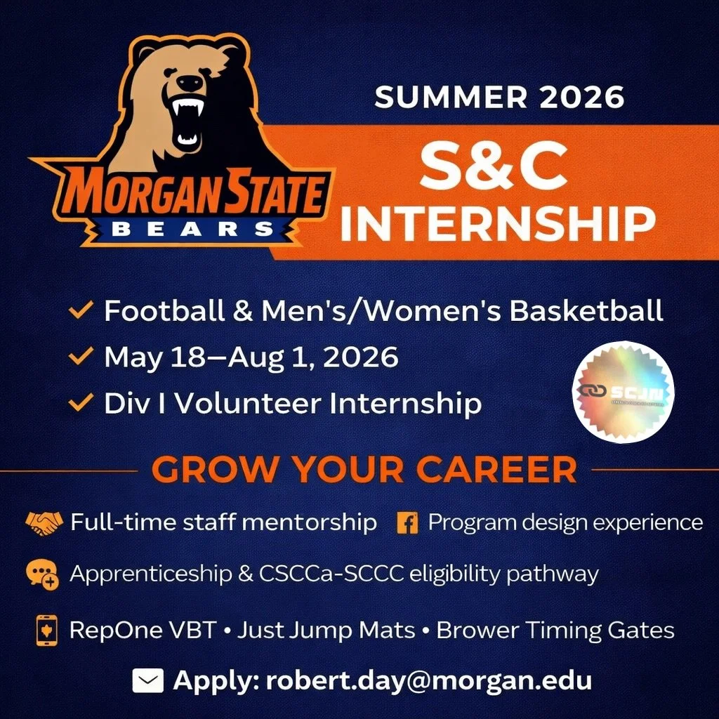 🚨 SUMMER 2026 S&amp;C INTERNSHIP
📍 Morgan State University &mdash; Baltimore, MD
🏫 Division I
📅 May 18 &ndash; Aug 1, 2026
💼 Volunteer (Unpaid)

Hands-on collegiate S&amp;C internship with mentorship from full-time staff + pathway consideration 