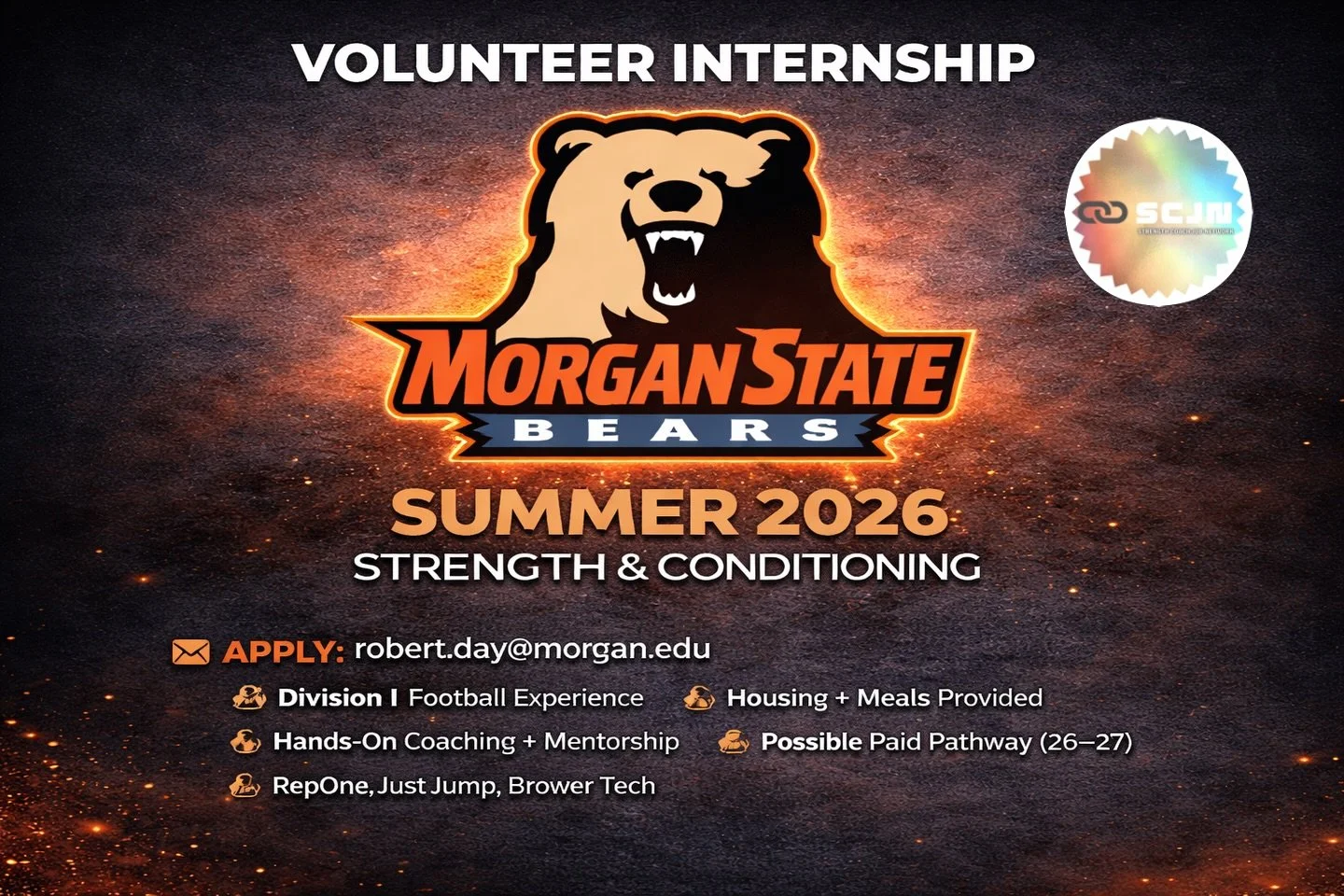 🚨 VOLUNTEER INTERNSHIP OPPORTUNITY 🚨

📍 Morgan State University Football
📍 Baltimore, MD
📅 Start Date: May 18, 2026

Morgan State Football Strength &amp; Conditioning is seeking FOUR Summer 2026 Interns.

🔥 Highlights:
&bull; Division I Footbal