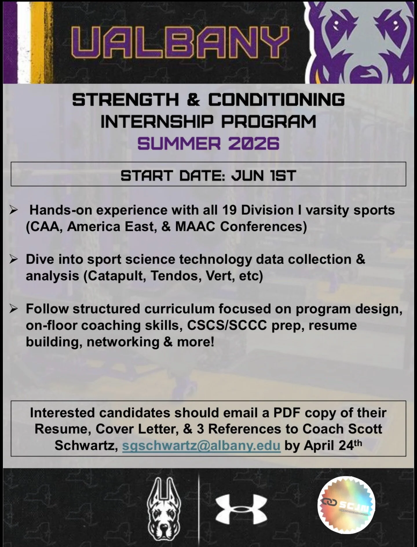 University at Albany is seeking Volunteer Strength &amp; Conditioning Interns for Summer 2026.

This Division I opportunity offers hands-on coaching experience across all varsity sports while participating in a comprehensive professional development 