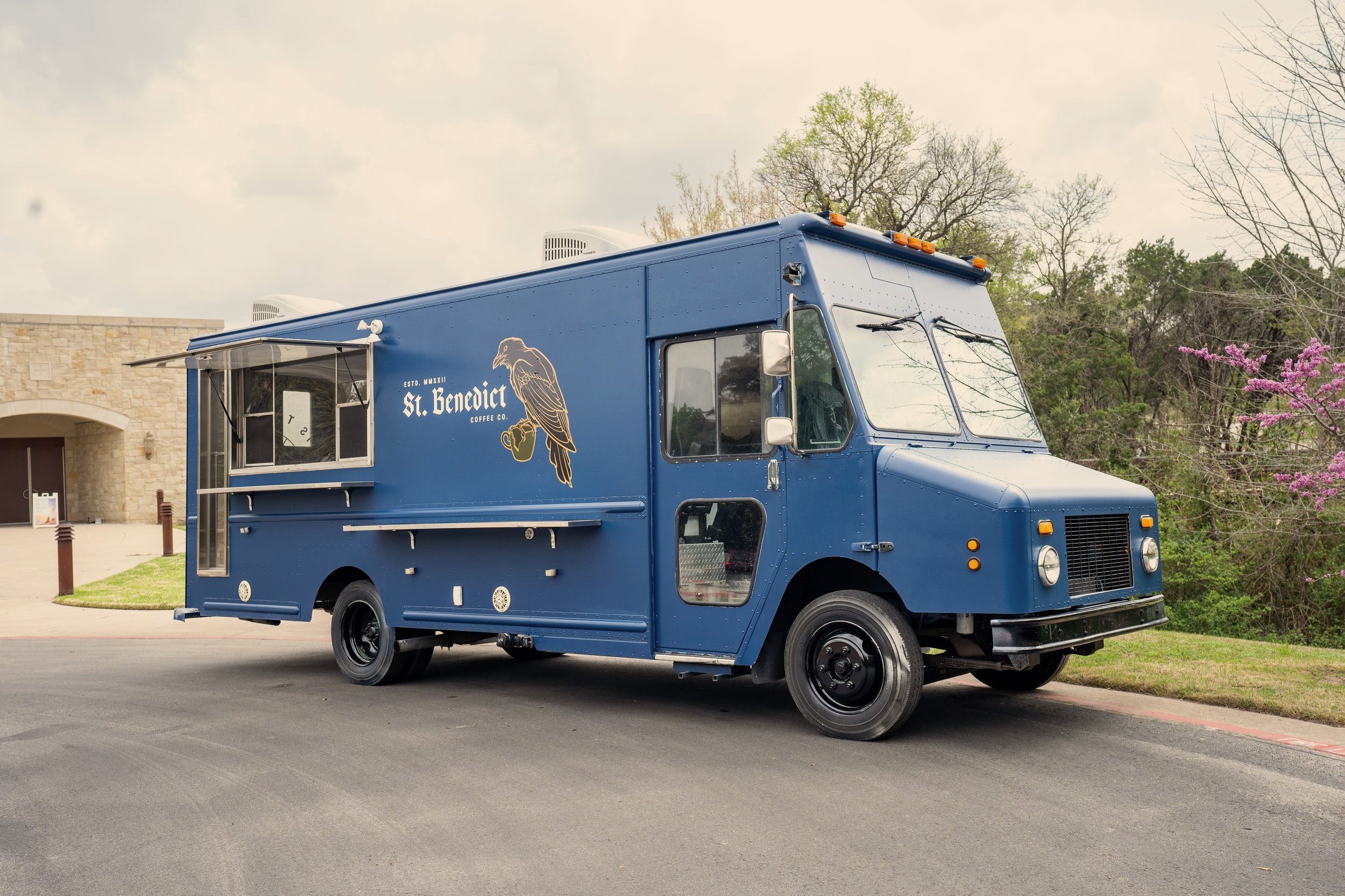 the St Benedict Coffee Company Food truck parked at a pop-up event in Austin
