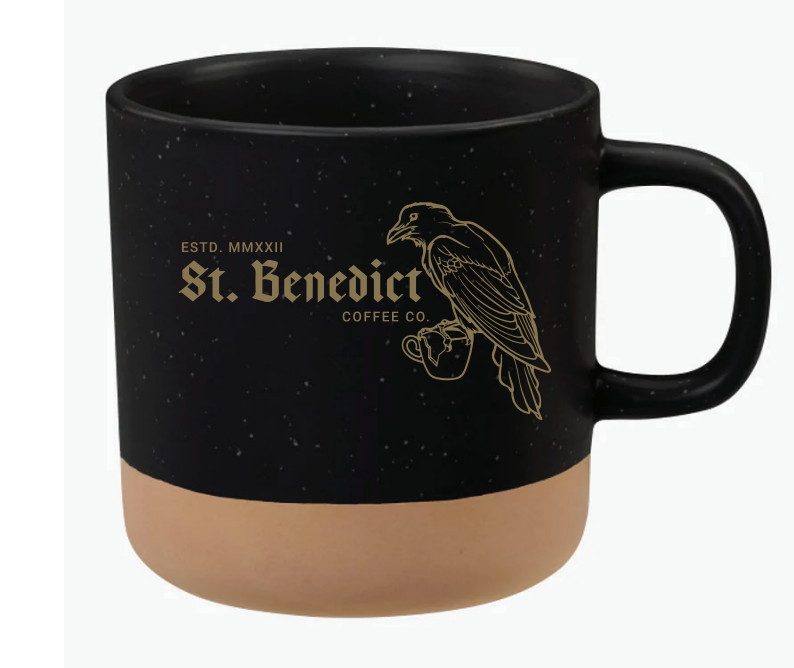 The St Benedict Coffee mug with our logo