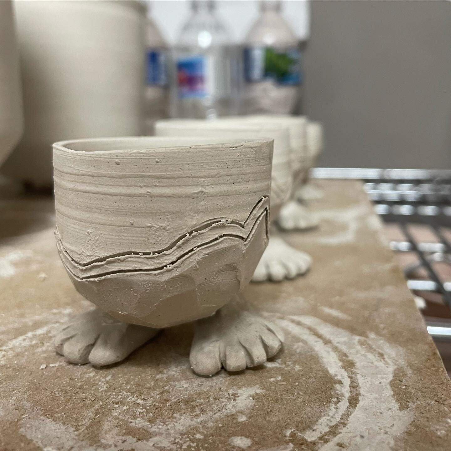 Little man lineup, complete with pants.  Asymmetrical pants, because they&rsquo;re fashion-forward.
Just unloaded a bisque kiln, gonna do a bunch of glazing to finish the week!
#kiln #greenware #pottery #potter #art #artist #ceramics #clay