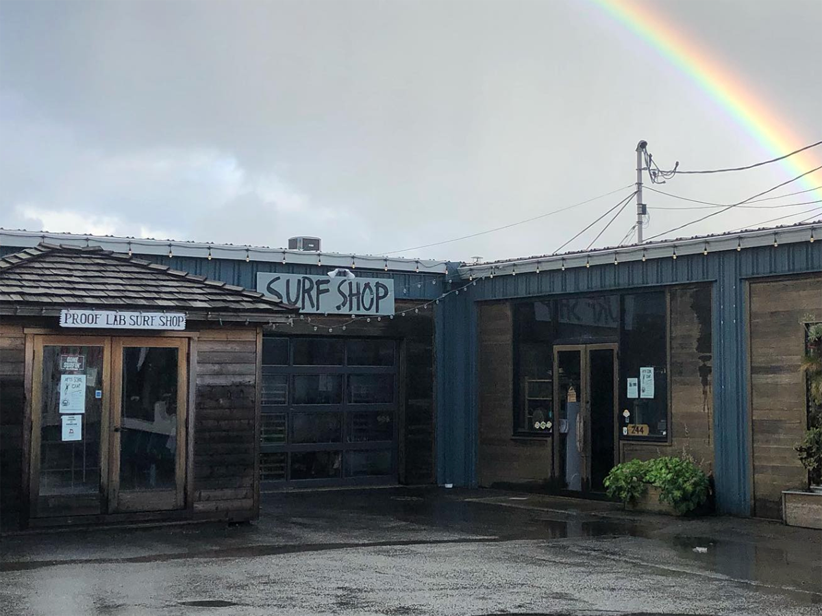 Outside of Proof Lab Surfshop in Mill Valley