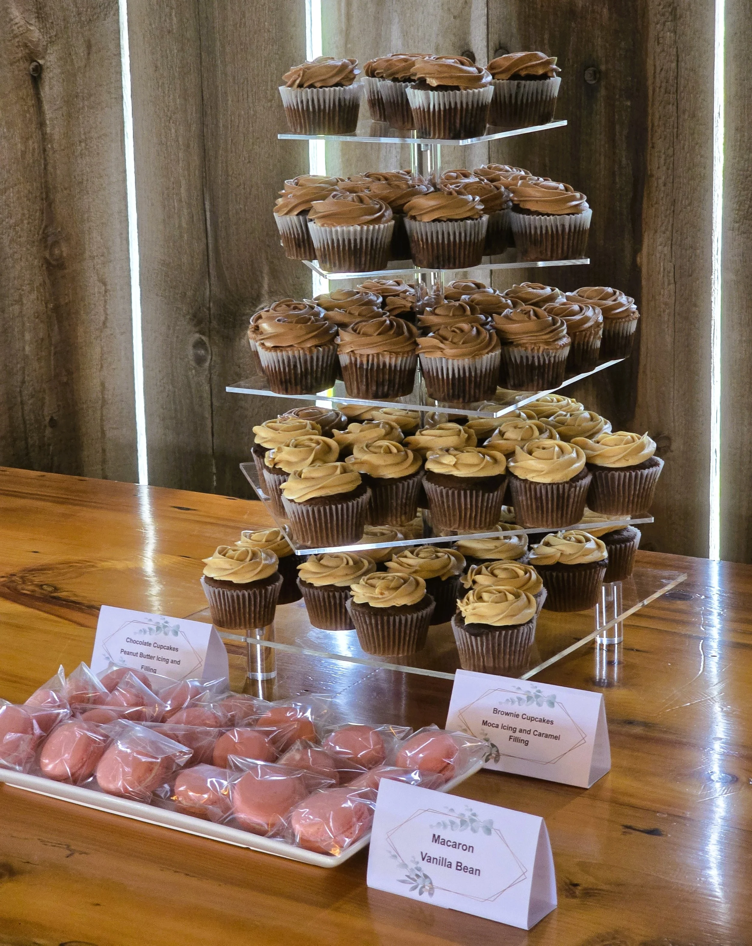Wedding cupcake tower and macarons at Tiadaghton Venue right side.jpg