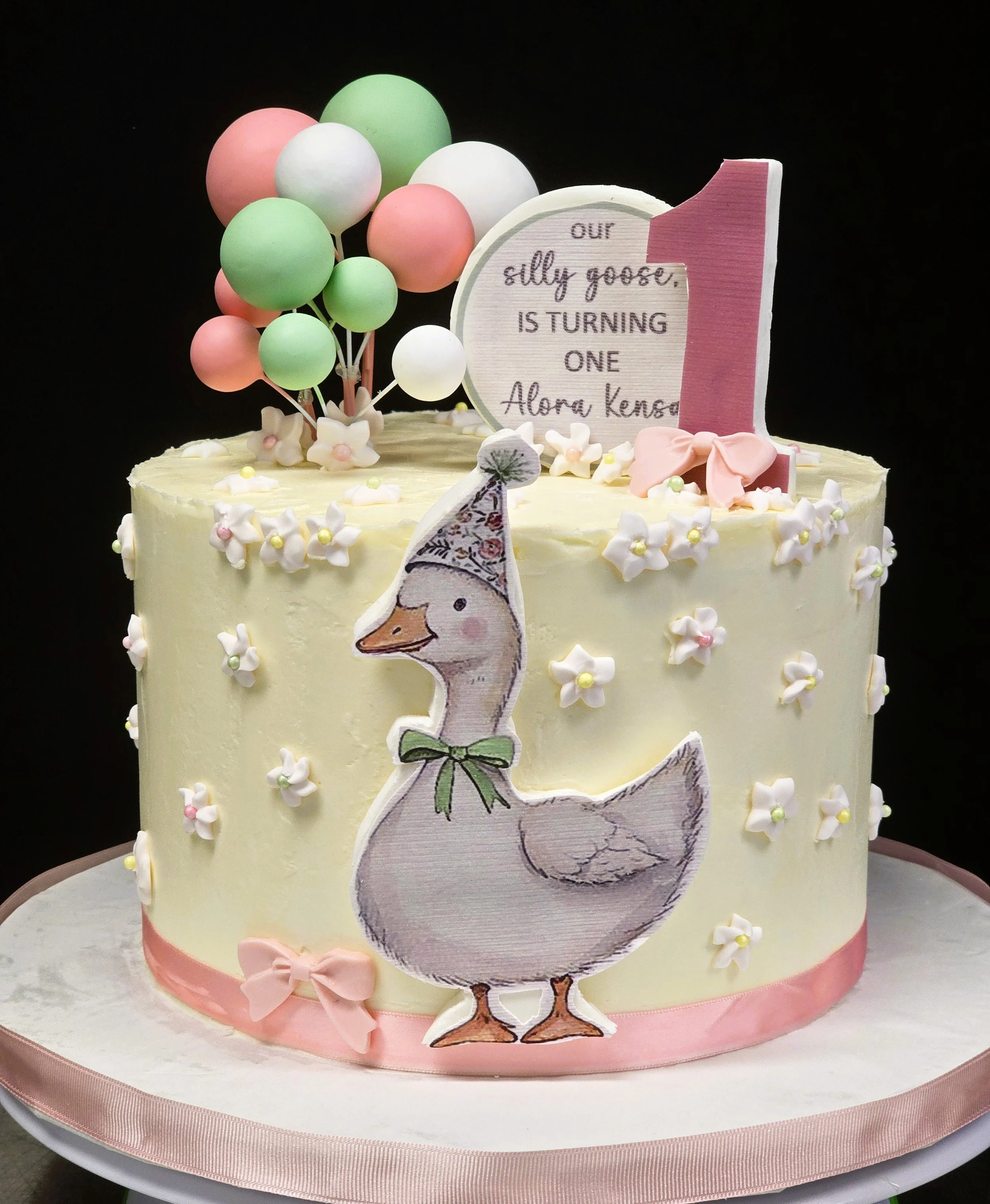 Birthday cake buttercream Silly Goose and balloon topper.jpg