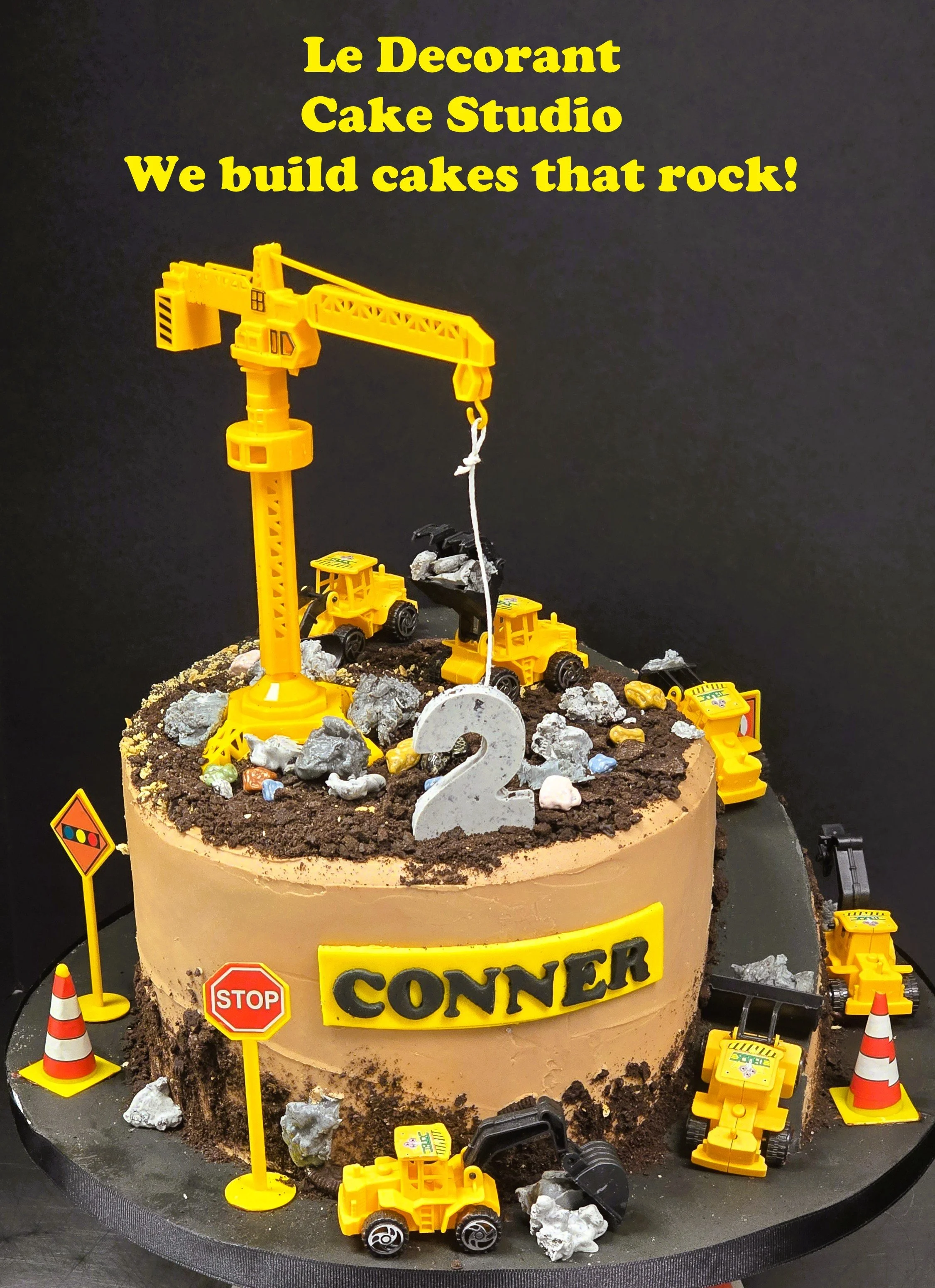 Birthday cake buttercream sugar rocks cracker crumbs gravel plastic construction site topper.jpg