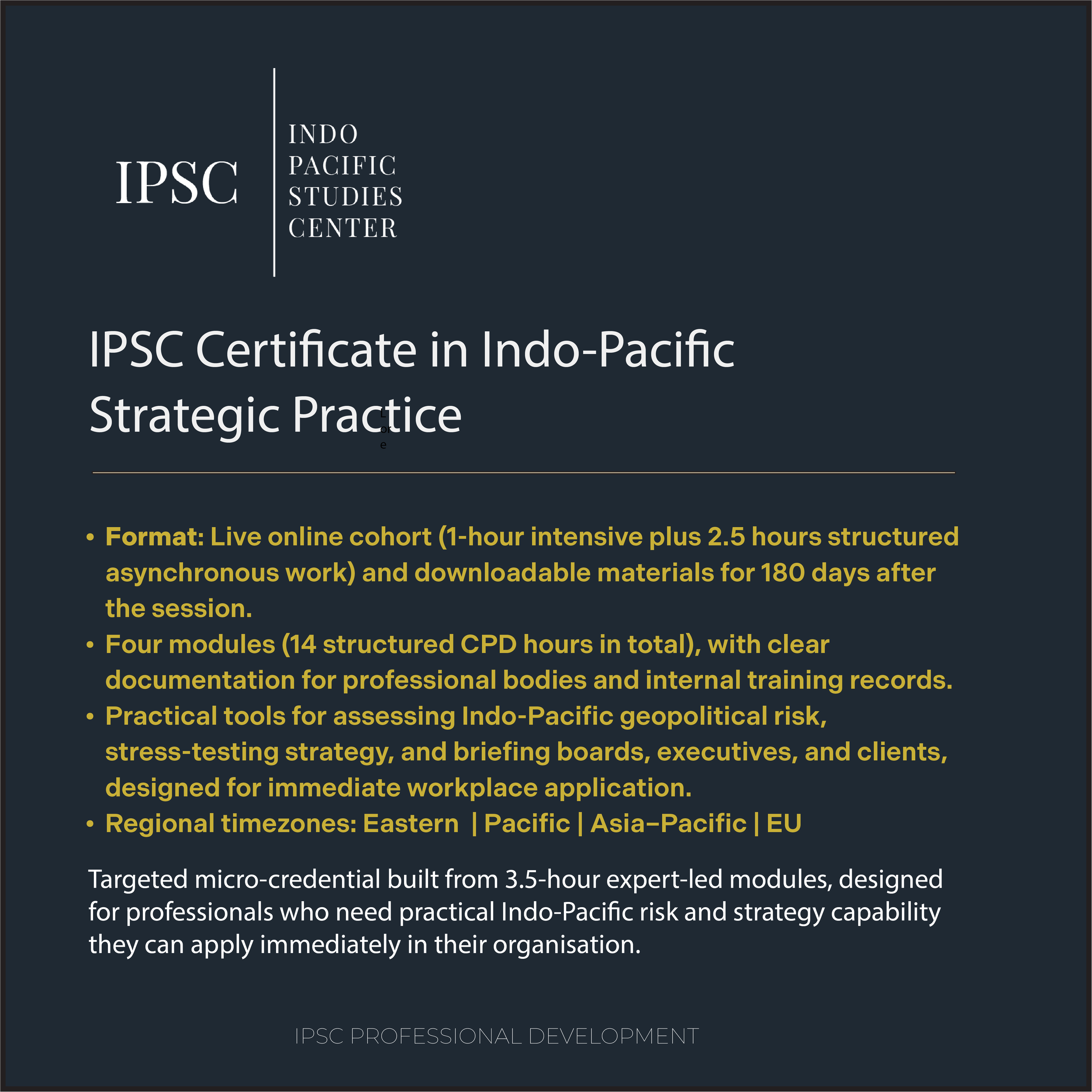 IPSC Certificate in Indo‑Pacific Strategic Practice