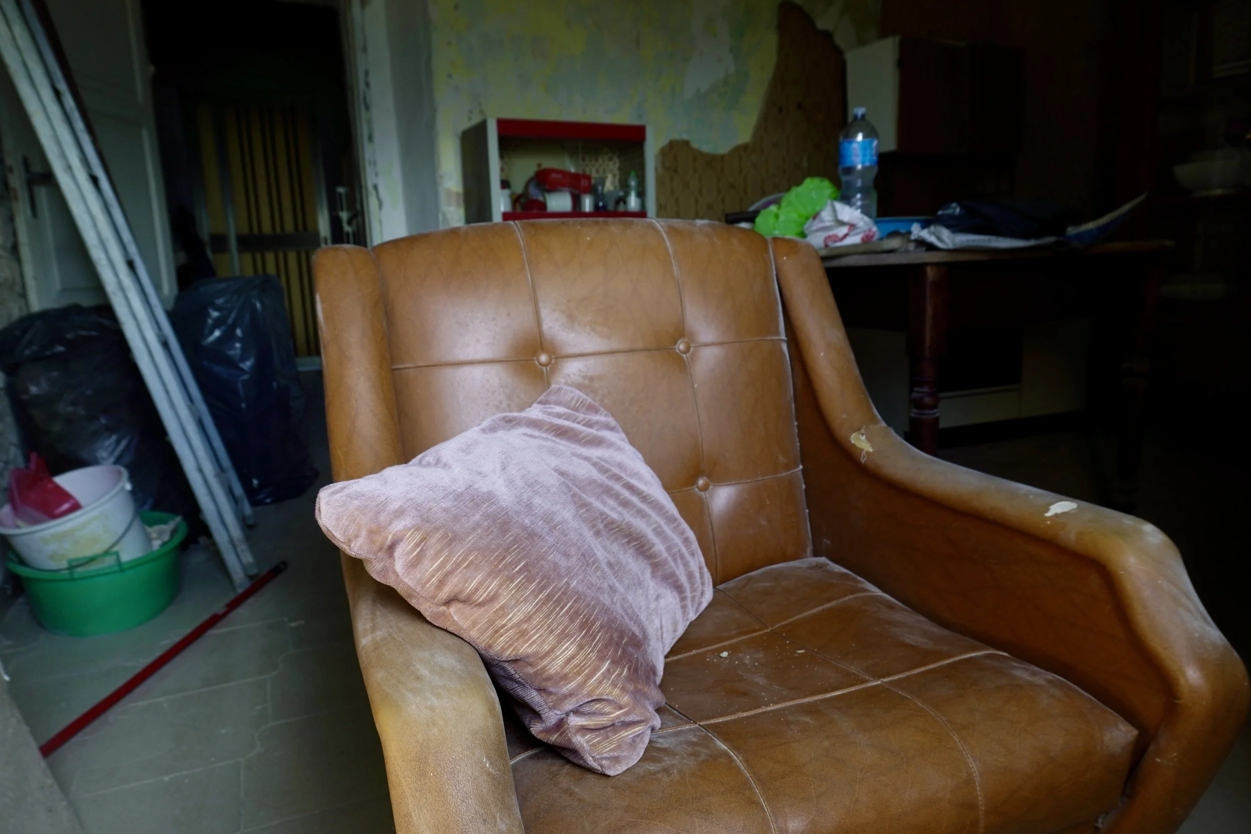 Antique furnishings left behind in historic Casa Bondi, Benevento Italy