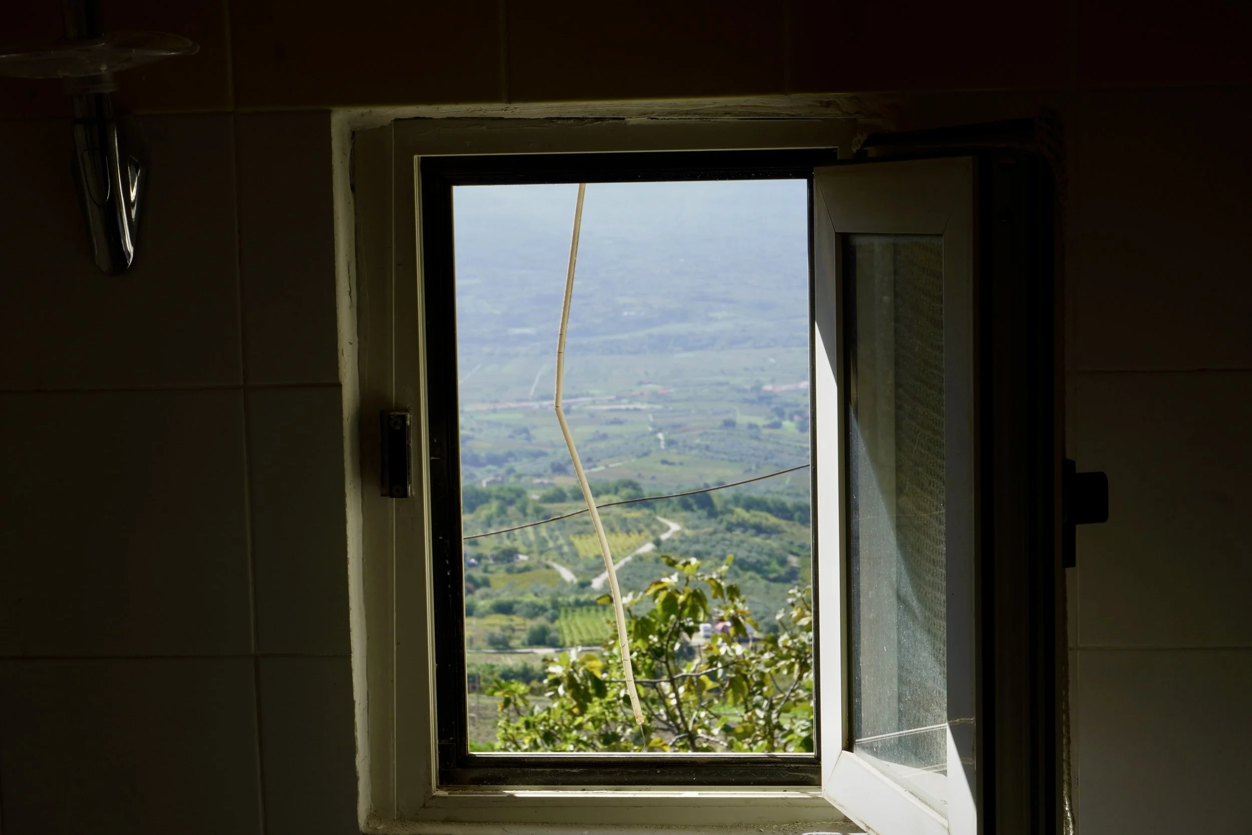 Countryside views from the bathroom at Casa Bondi, southern Italy