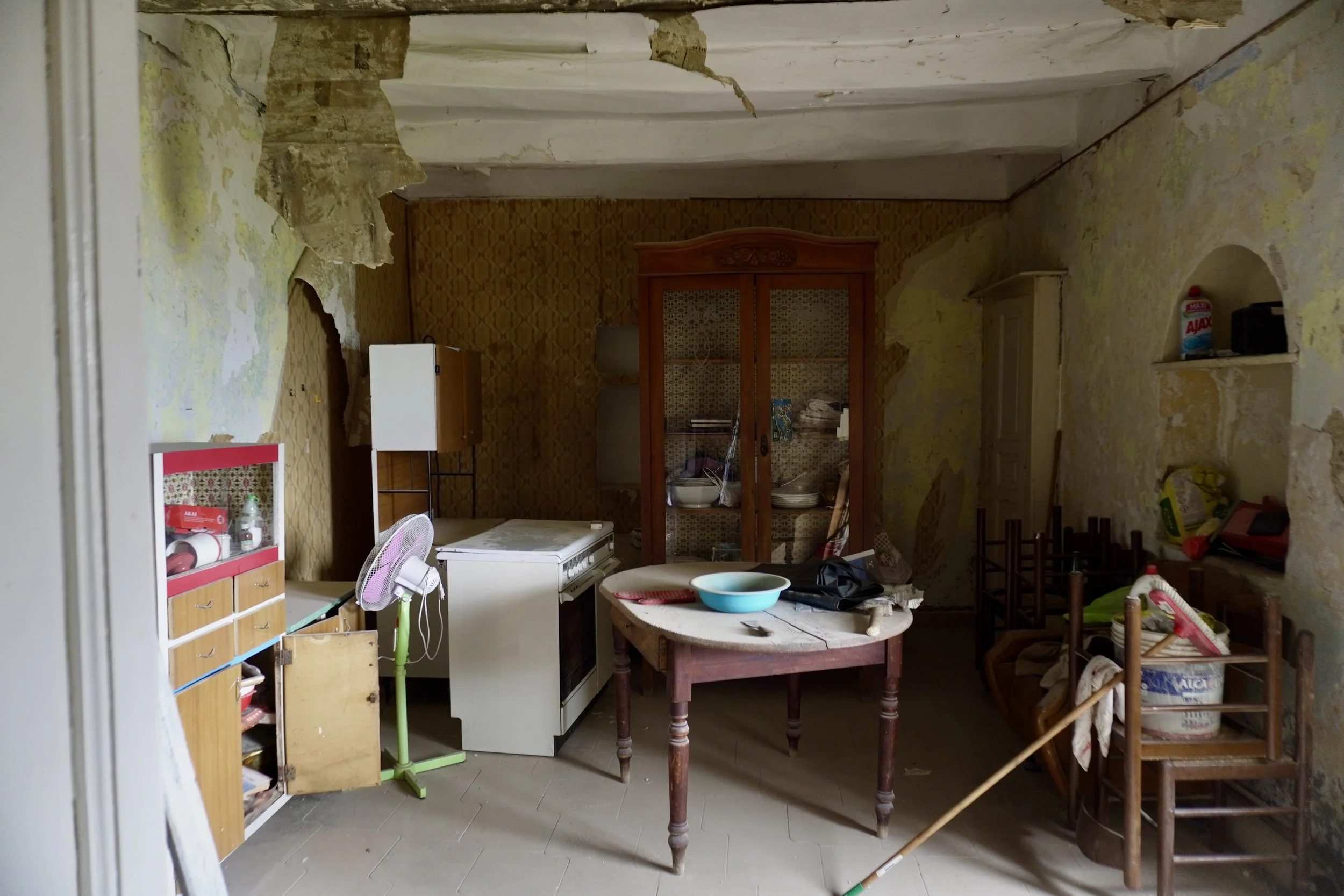 Original living space of Casa Bondi before restoration, Campania Italy
