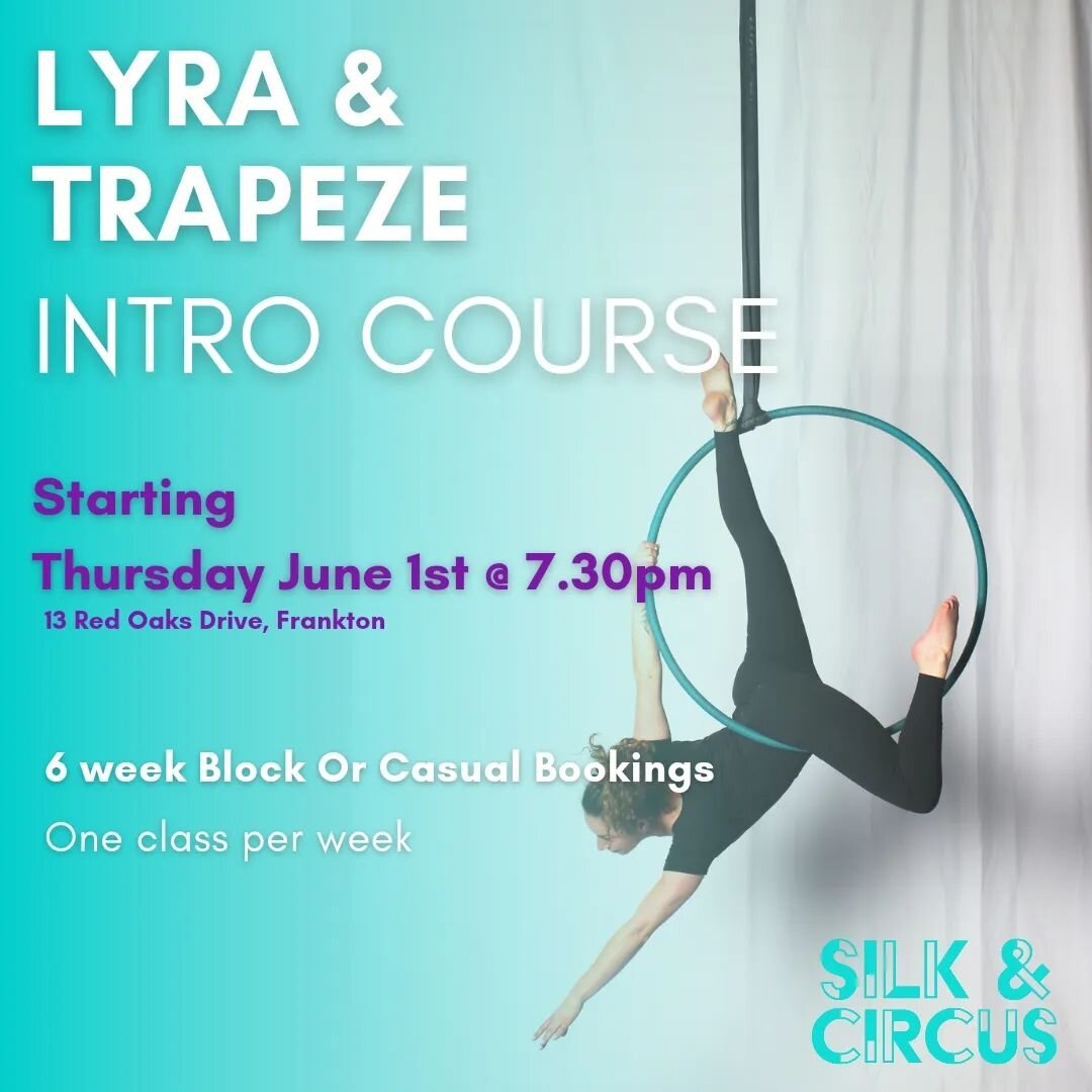 Our Lyra &amp; Trapeze intro course is starting again next week! 💙
✅️ In this 6 week block you will learn the fundamentals of &quot;bar&quot; apparatus in a fun and supportive environment
✅️ Book for the full 6 weeks or book casually each week
This 