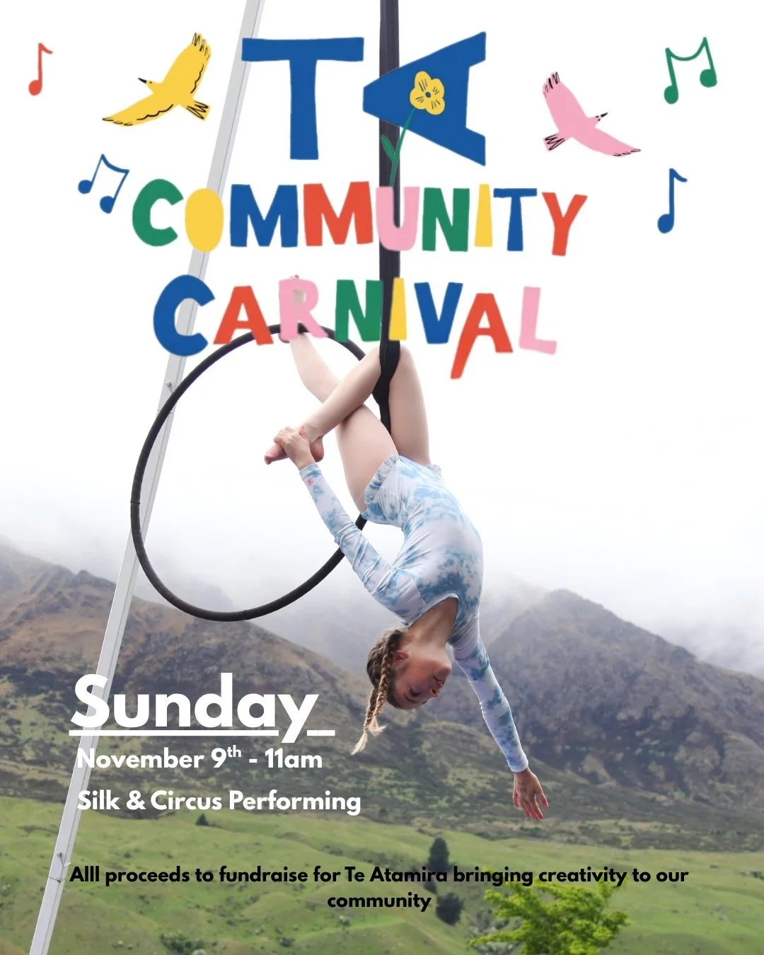 Get ready for an awesome community day! Come support Te Atamira, where we'll be taking our aerial performances to new heights! (literally!) 🎉
Sunday November 9th
11am
@teatamirawhakatipu