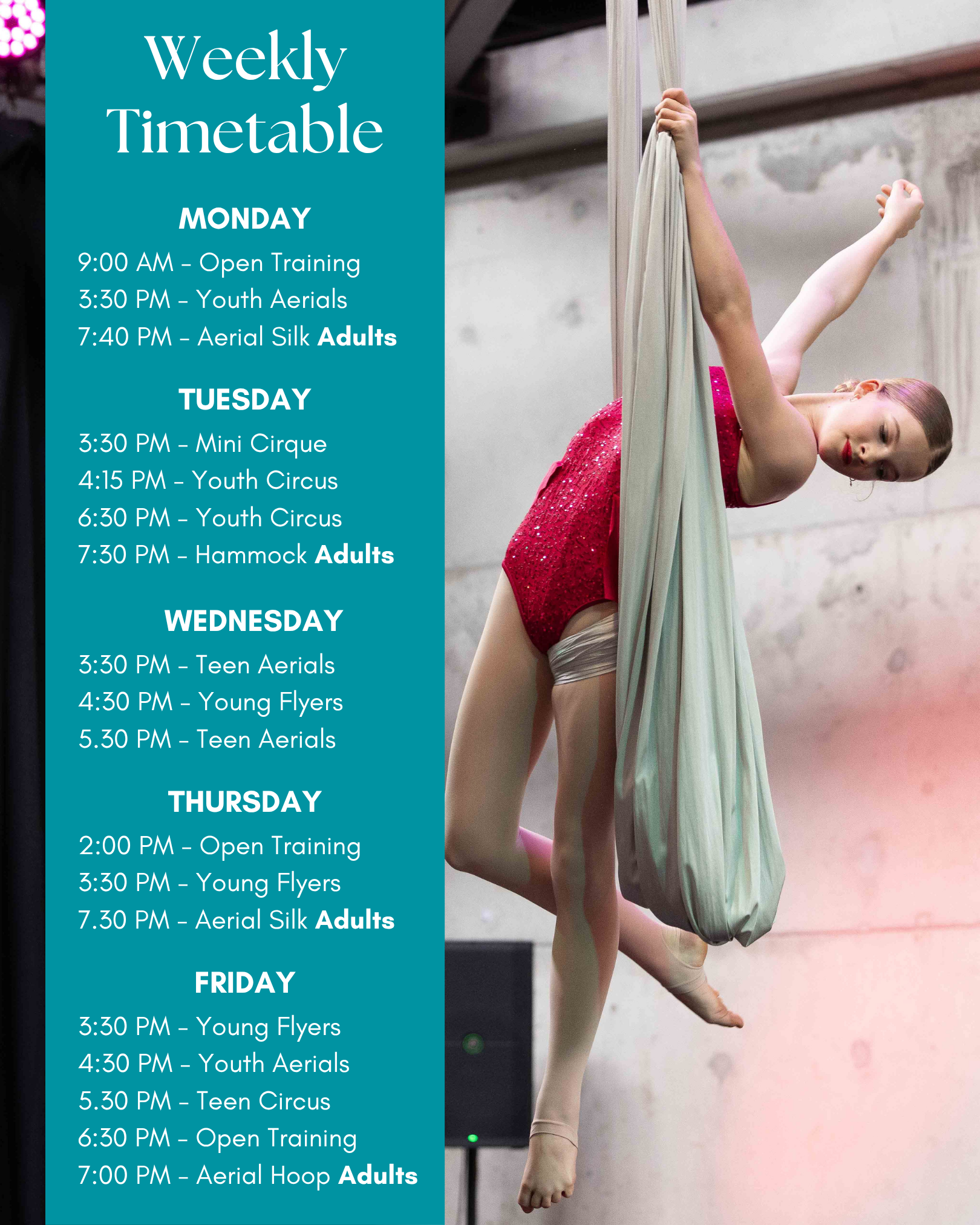 Silk and Circus Weekly Timetable