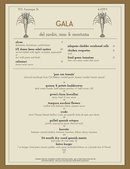 Menu | Explore Delicious Dishes – Reserve Today — GALA