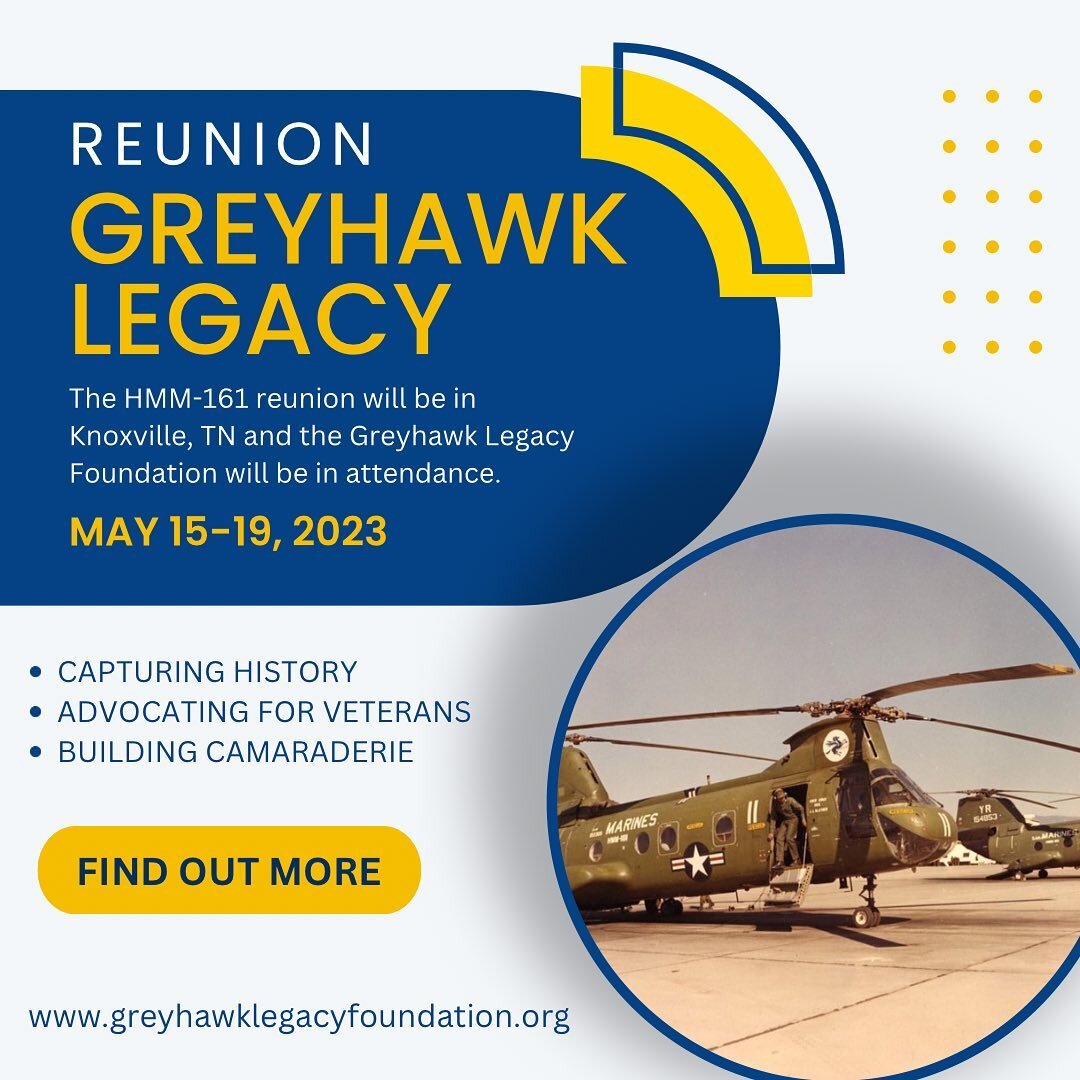 The Greyhawk Legacy Foundation will be in Knoxville, Tennessee this week spending time with our veterans from HMM-161. 

The Greyhawk Legacy Foundation and Michael Oliver Photography will be capturing some of the history of HMM-161.  Linda Arms was t