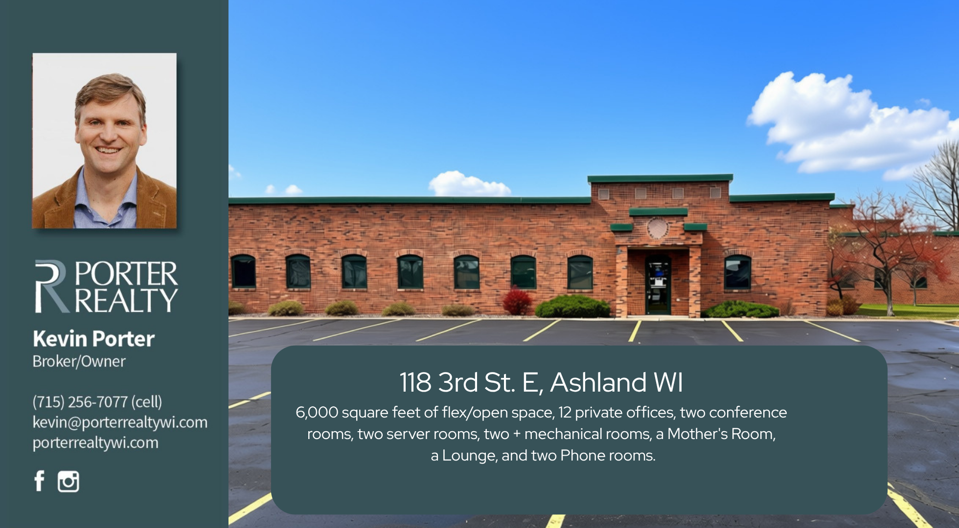 Class A Office Space on highly traveled State Highway 13 in thriving Ashland, WI three blocks from the marina and the shores of Lake Superior.
Over 6,000 average daily vehicle count. Key Card Access. 82 On-Site parking Spaces. Completely Rebuilt in 2