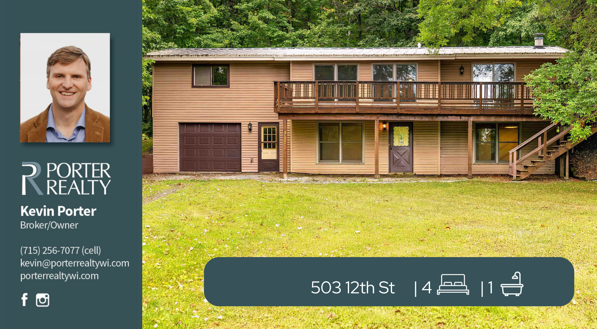 Set back on 1.5 wooded acres above Washburn, this quality Wausau home features a 33-ft living room with beamed, vaulted ceilings, 5x5 windows, and a wood fireplace. Main level offers 3 bedrooms, including a king-sized primary, and a remodeled bath. T