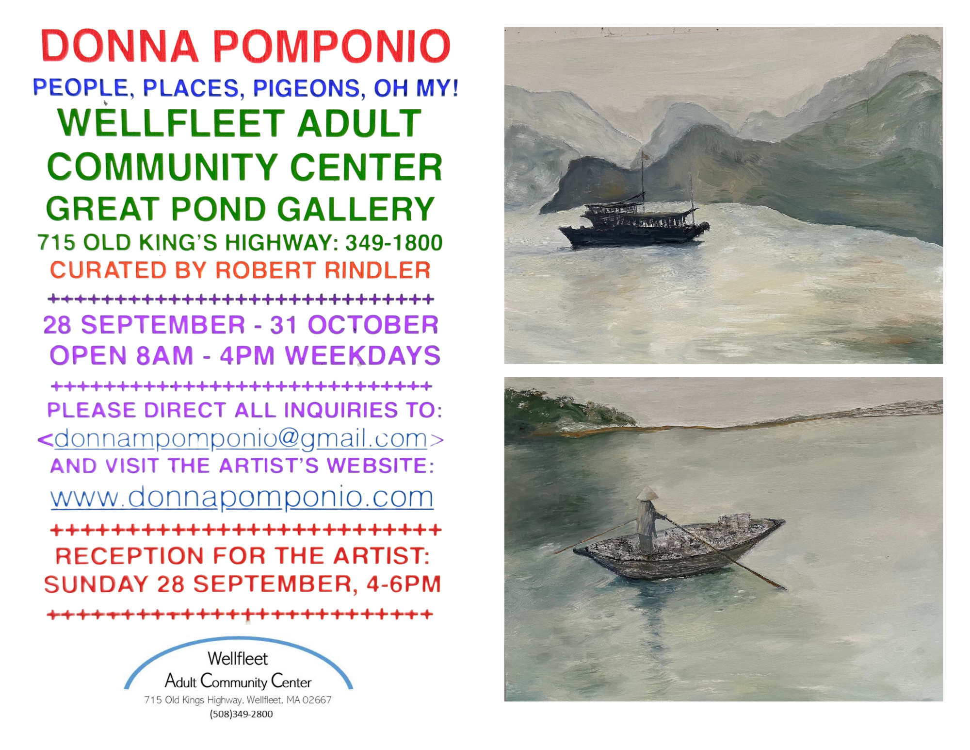 Opening Reception, Monthly Exhibit at Great Pond Gallery: Donna Pomponio