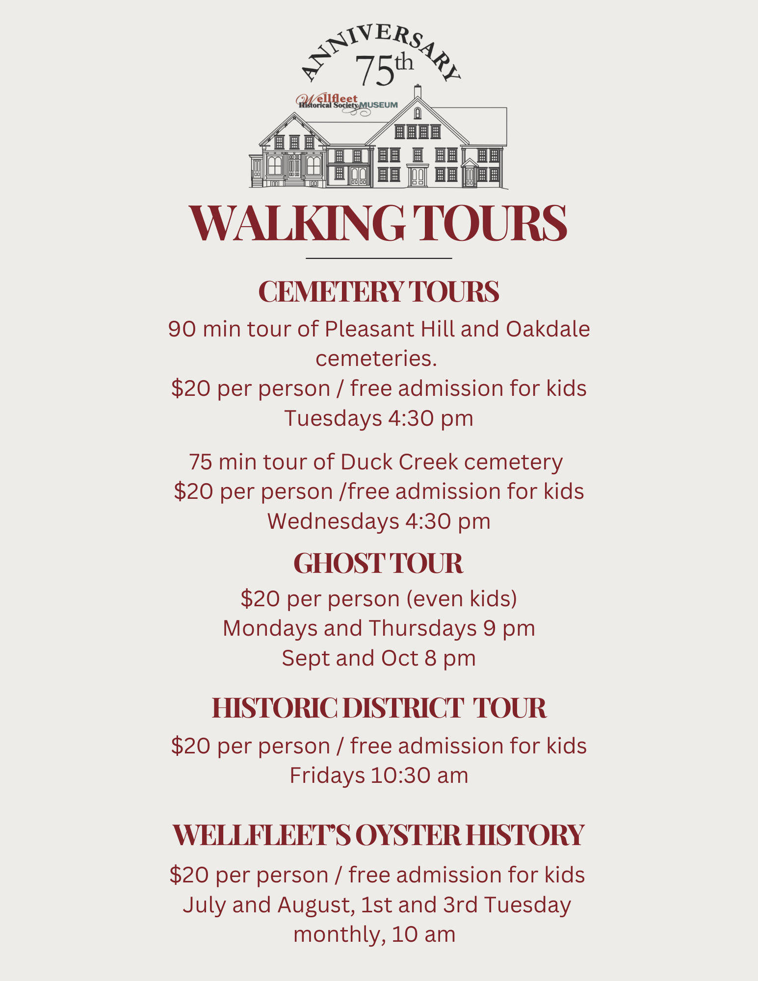 Wellfleet Historical Society Walking Tours - Weekly Schedule 