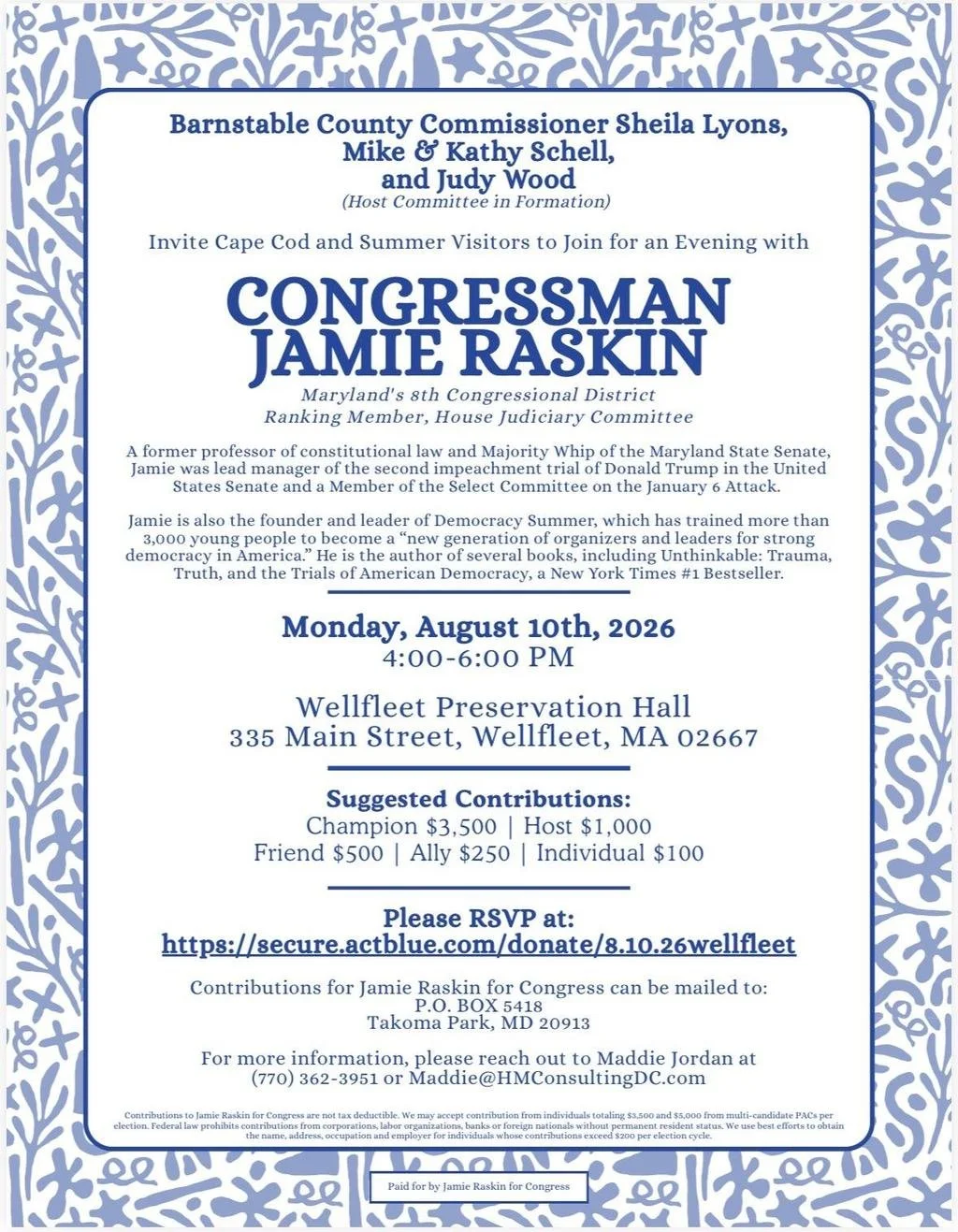An Evening with Congressman Jamie Raskin