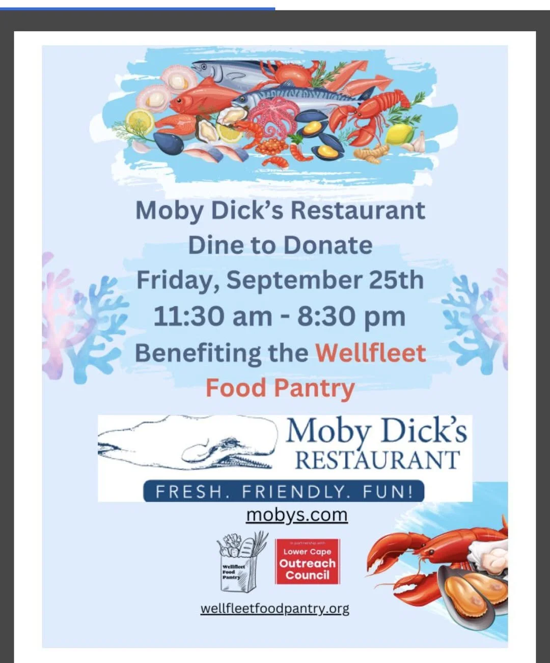Dine to Donate - Wellfleet Food Pantry at Moby Dick's 