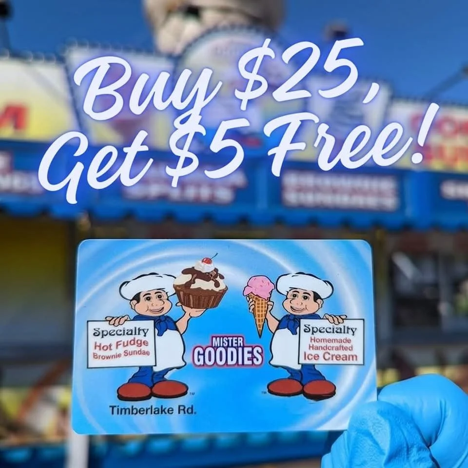 LAST CHANCE GIFT CARD DEAL: buy $25 worth of gift cards, get $5 FREE! Available now through our FINAL DAY OF THE SEASON, NOVEMBER 2! Perfect Christmas stocking stuffer 🎄🎁 ☃️ 
#giftcard #giftcarddeal #mistergoodies #icecreamlynchburg #lynchburgicecr