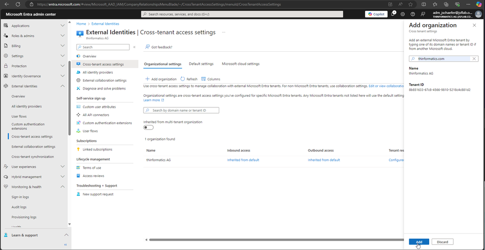 Tenant für die Ausnahme-Behandlung hinzufügen