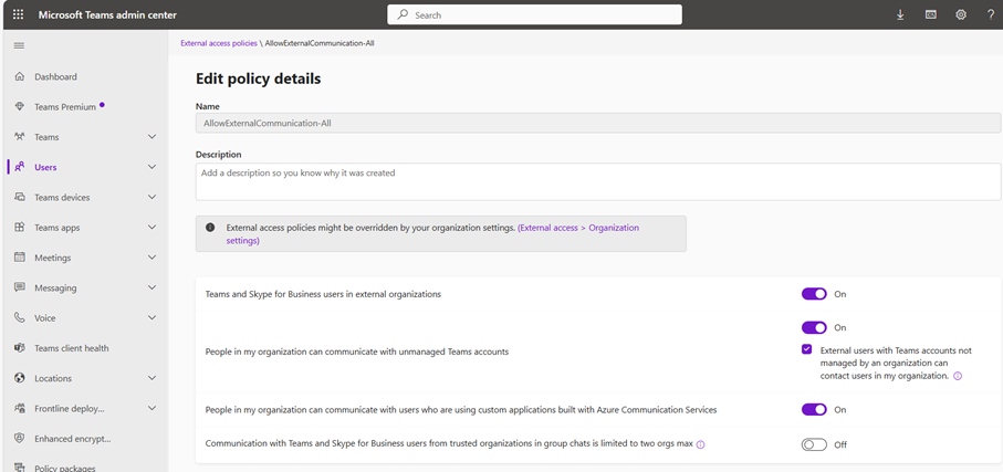 Manage external Communications in Teams