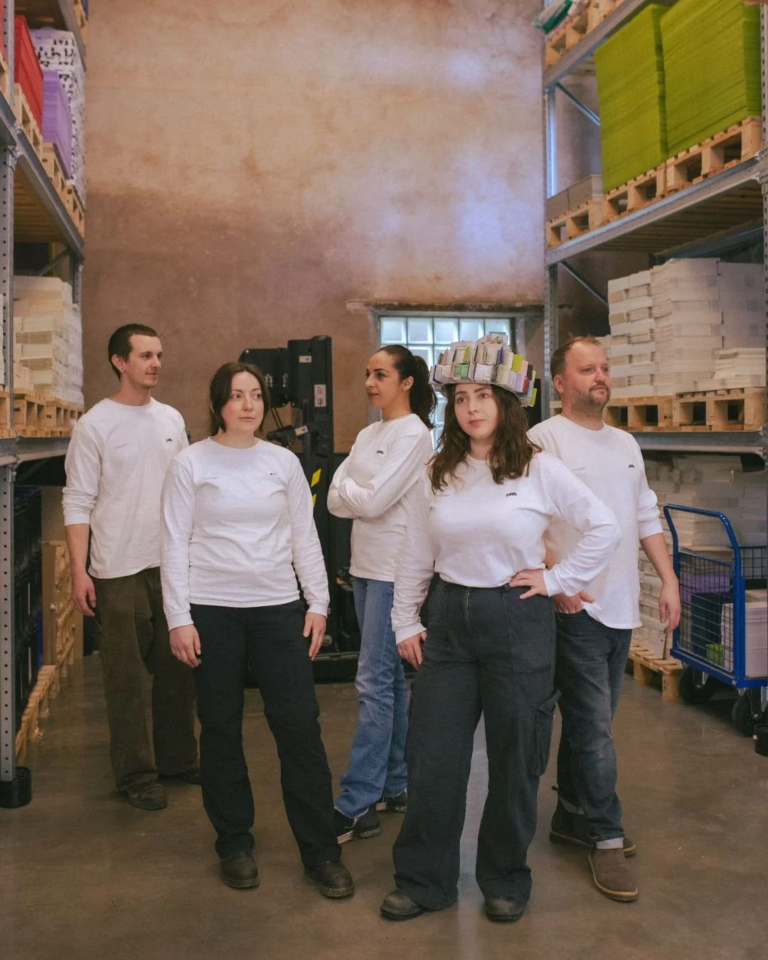 The team at Pith Supply wearing a crown by Lucy Baxandall of Tidekettle Paper