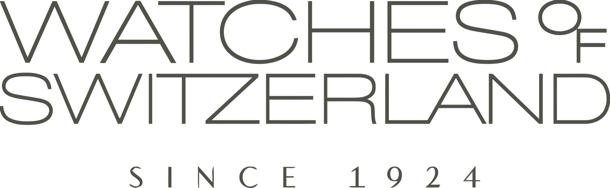 Text logo that reads 'WATCHES OF SWITZERLAND SINCE 1924' in black and gray.