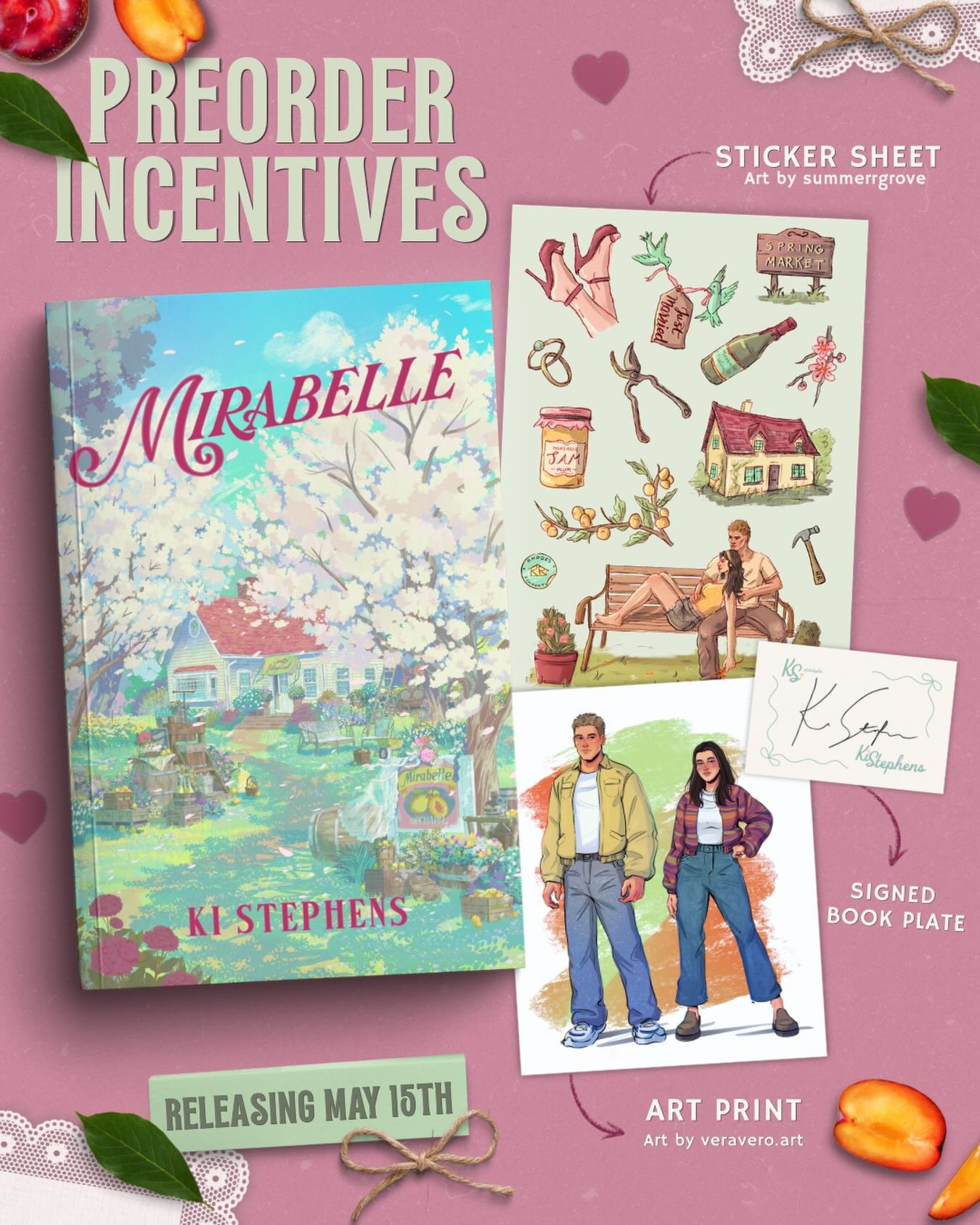 MIRABELLE is releasing May 15th ˖𓍢ִ໋🌷͙֒✧💌˚.⋆🌿

claim your preorder incentive now! if you preorder the EBOOK (v helpful) or order the PAPERBACK on release day, you can submit a receipt to receive:

🌸 a sticker sheet designed by @summerrgrove
🌸 a