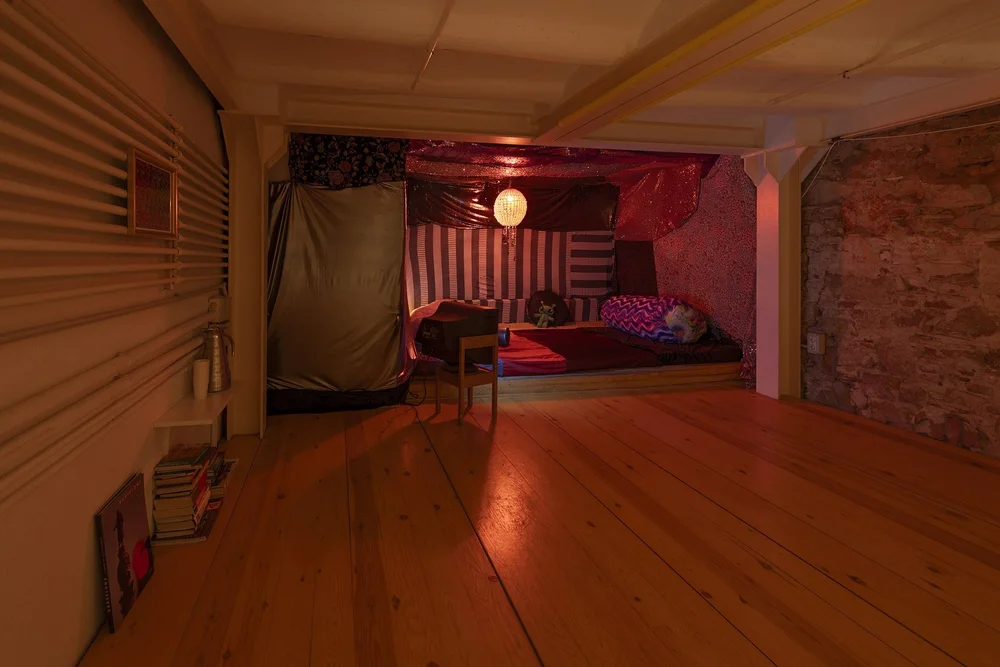  Parastu Gharabaghi, exhibition view of  Dare2b B&amp;B  at Cordova, 2024. Photo: Roberto Ruiz 