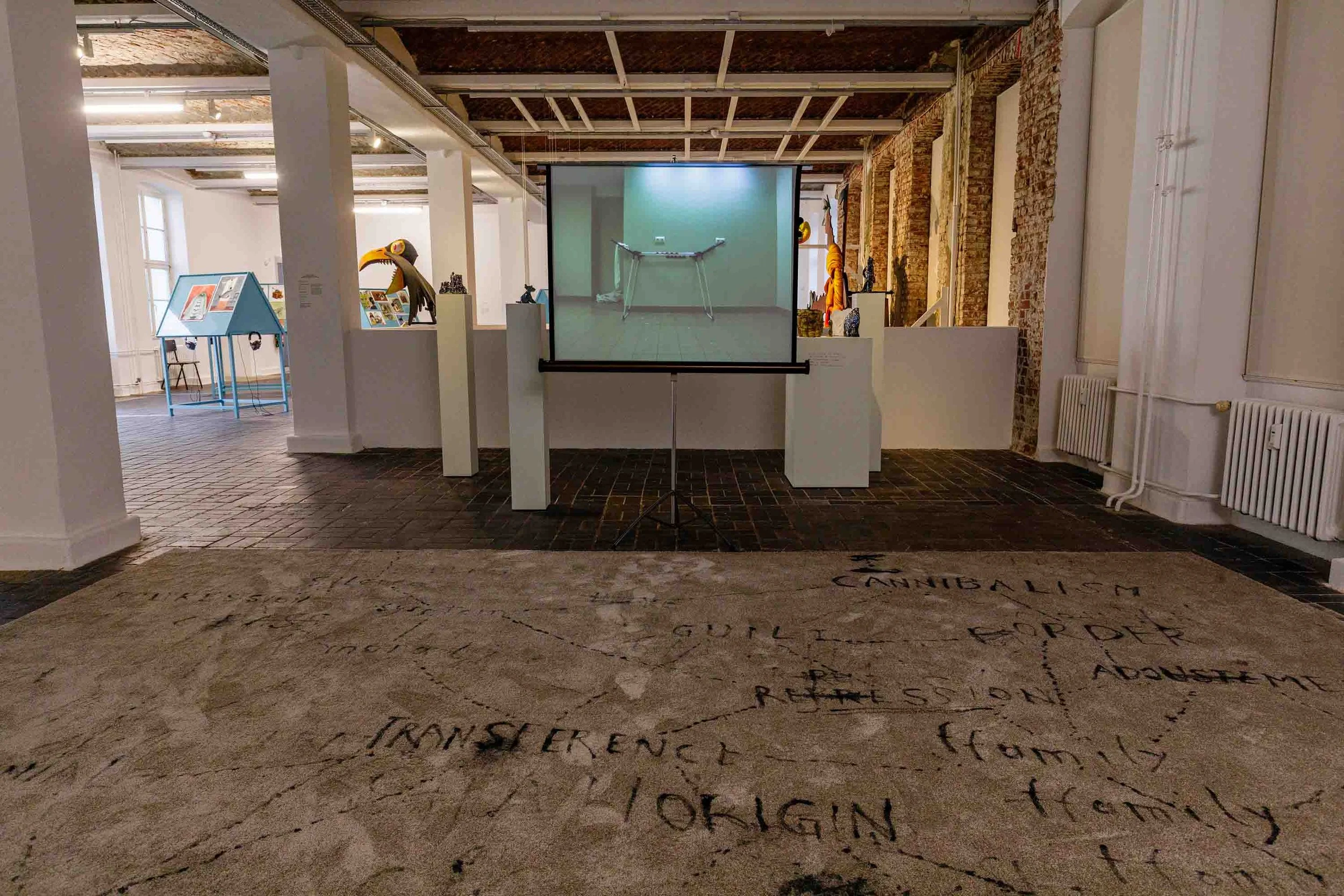 Gernot Wieland, Family Constellation with a Fox , 2025, installation view at 13th Berlin Biennale, KW Institute for Contemporary Art, 2025. © VG Bild-Kunst, Bonn 2025. Photo: Eberle & Eisfeld