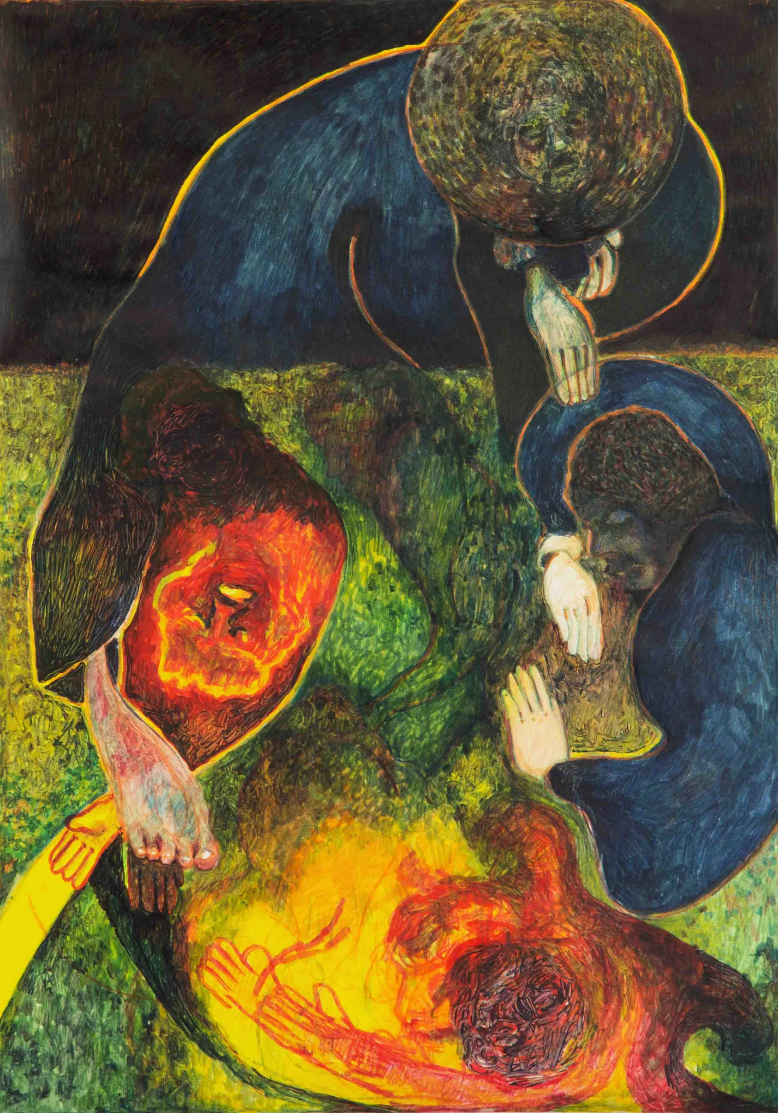 Till Megerle,  Untitled (Boom Sky) , 2018, Ink pen, coloured pencil on paper, artis´s frame, 44 x 31,7cm. Courtesy the artist 