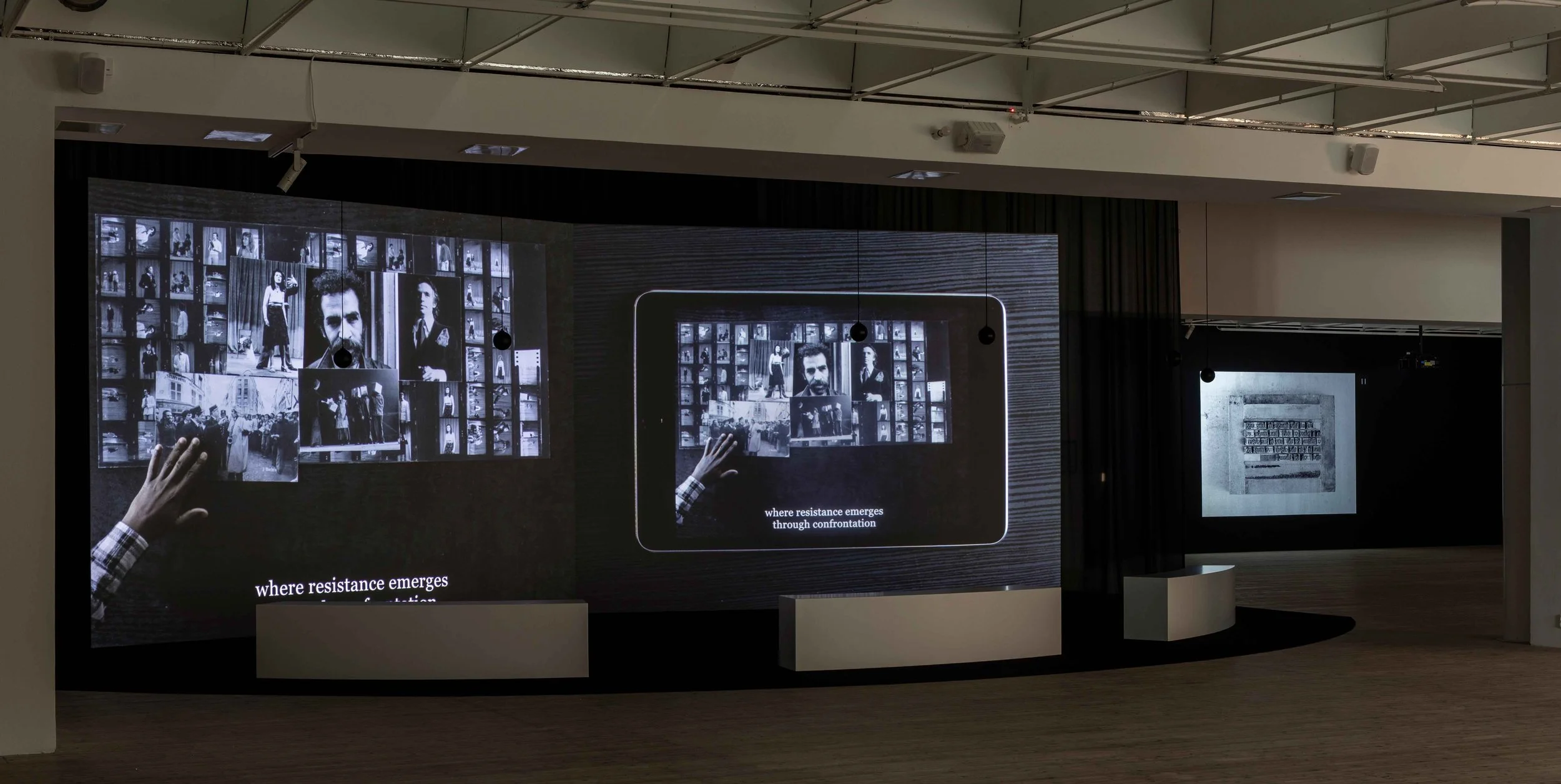  Bouchra Khalili, installation view of  The Circle  at the exhibition  How to Call a Ghost  at Malmö Konsthall, 2026. Photo: Helene Toresdotter. Courtesy the artist and mor charpentier, Paris. 