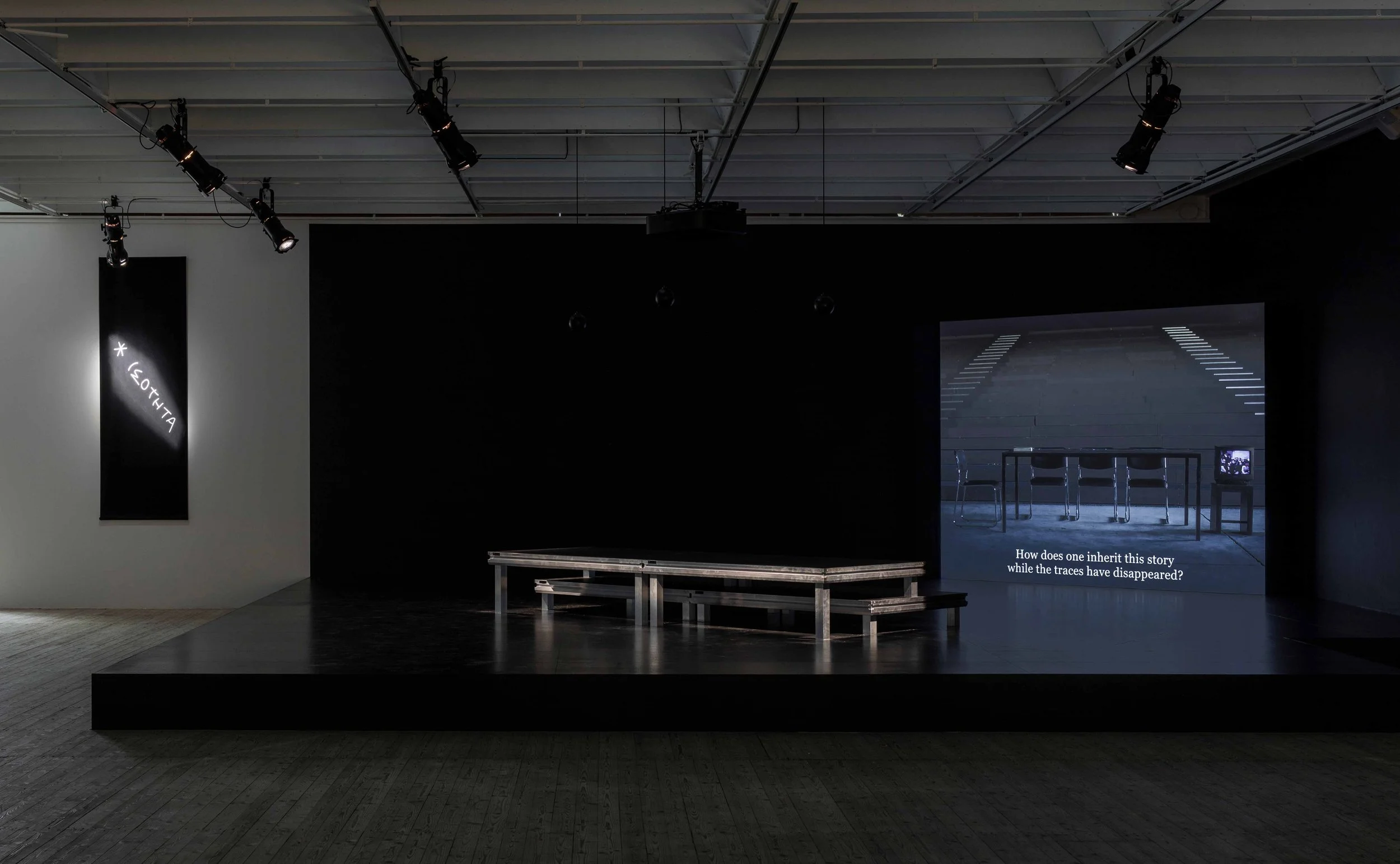  Bouchra Khalili, installation view of  The Tempest Society  at the exhibition  How to Call a Ghost  at Malmö Konsthall, 2026. Photo: Helene Toresdotter. Courtesy the artist and mor charpentier, Paris. 