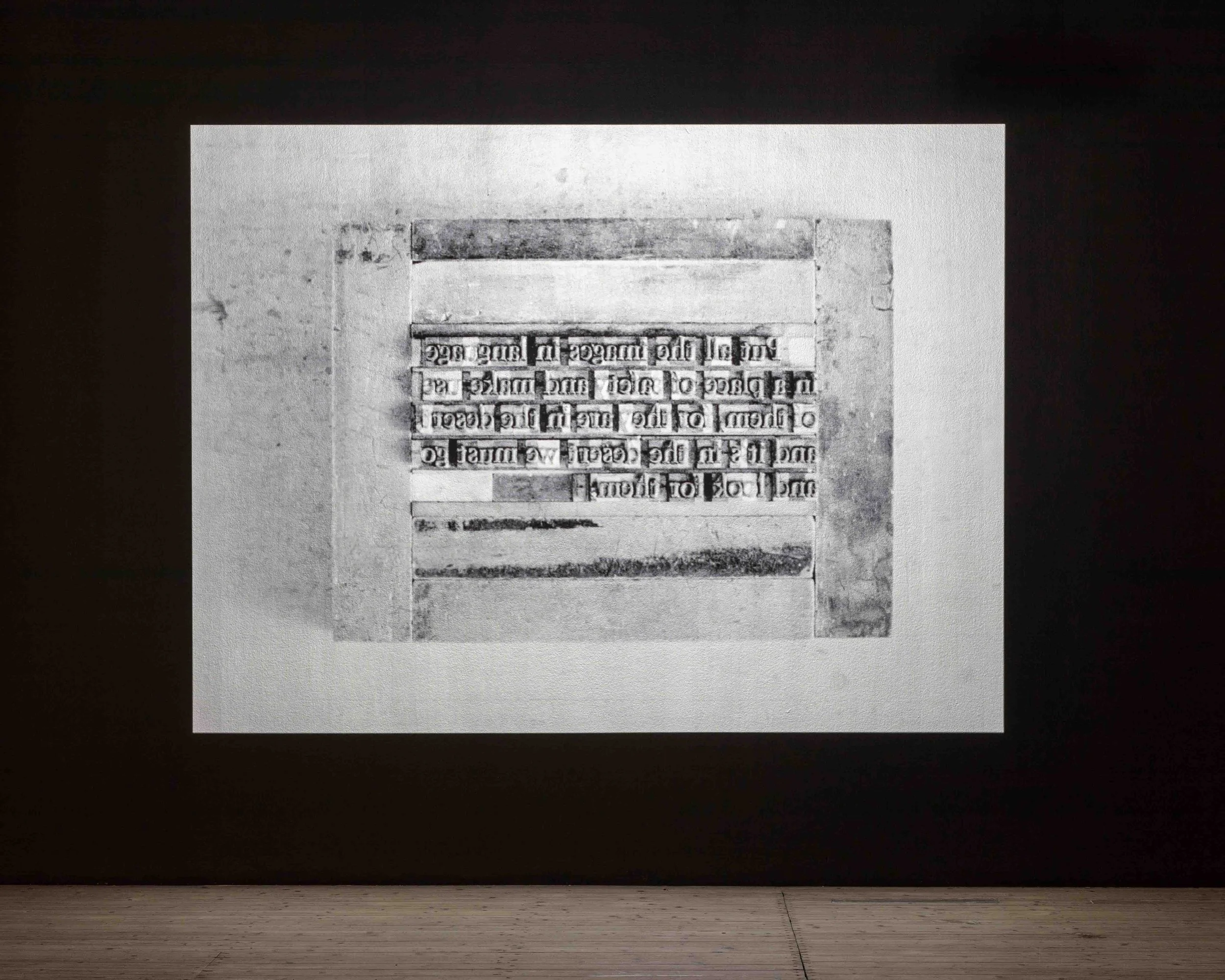  Bouchra Khalili, installation view of  The Typographer   at the exhibition  How to Call a Ghost  at Malmö Konsthall, 2026. Photo: Helene Toresdotter. Courtesy the artist and mor charpentier, Paris. 