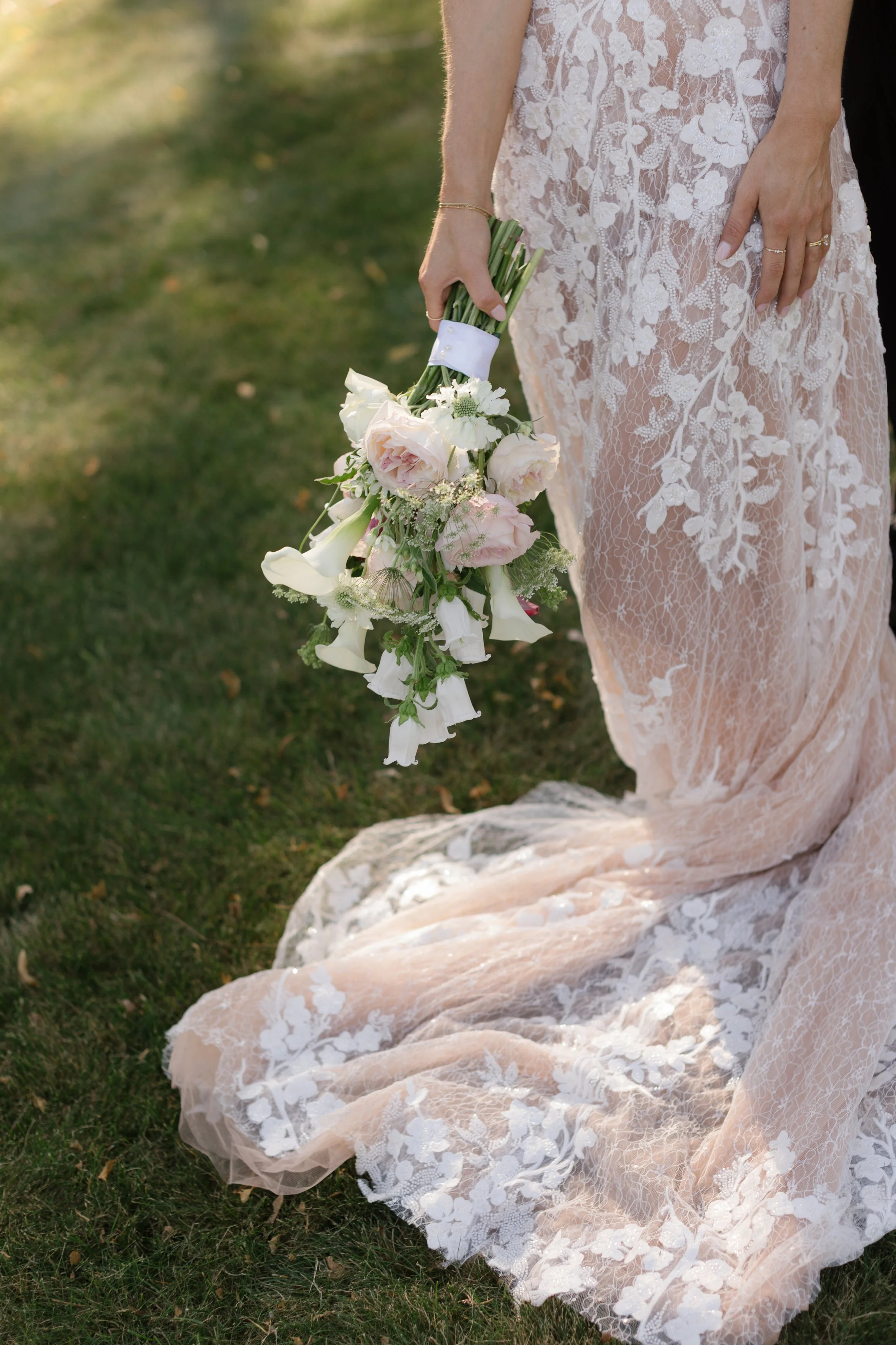 Callas, Campanula, garden roses, soft hues Sandusky Ohio Florist