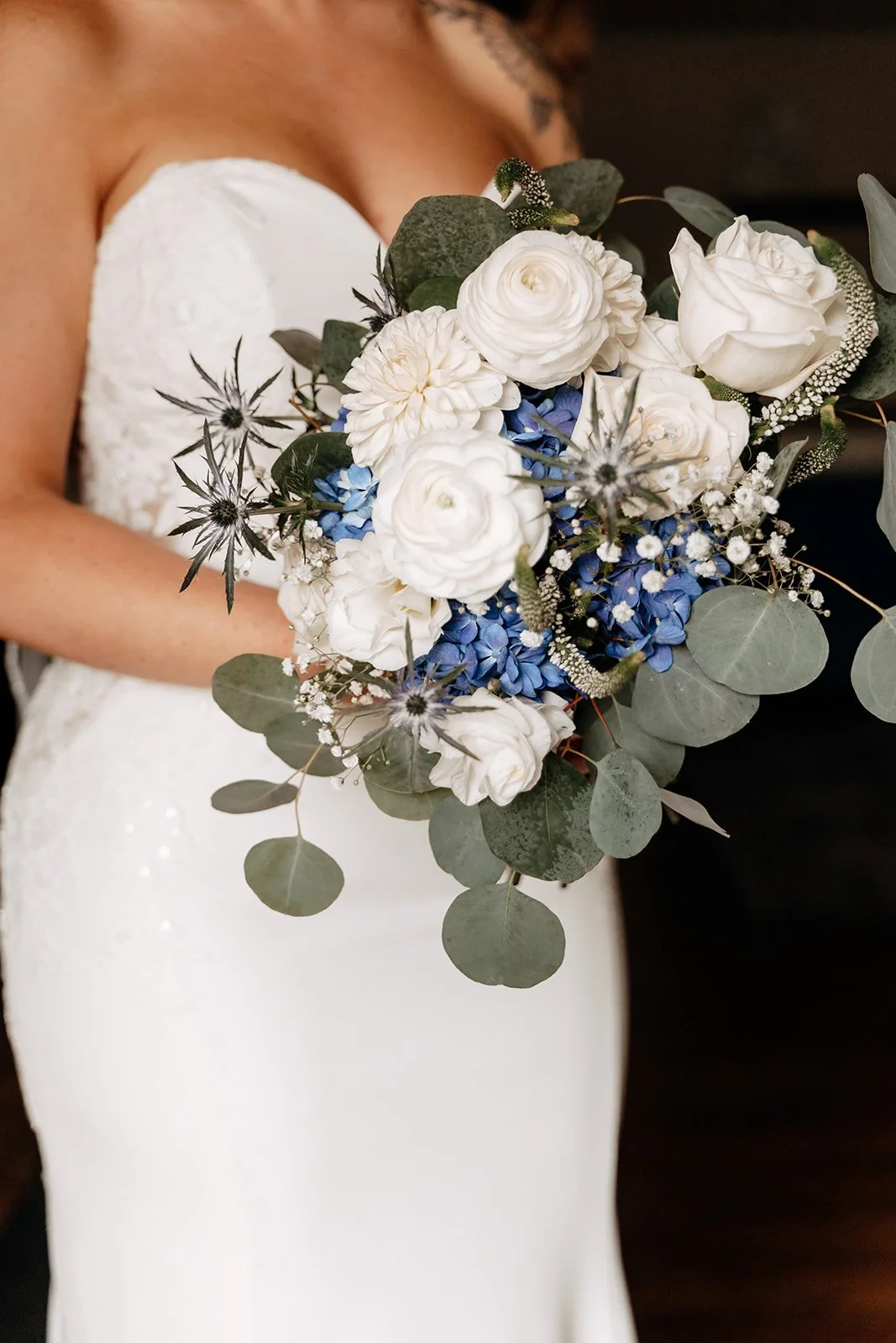 Whites, blues and sage Bridal Bouquet Sandusky Ohio Florist