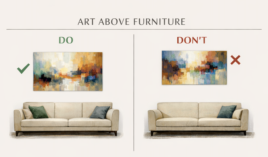 Image depicting how high to place art above a couch