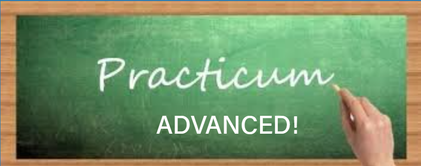 Hand writing "Practicum Advanced" on chalkboard